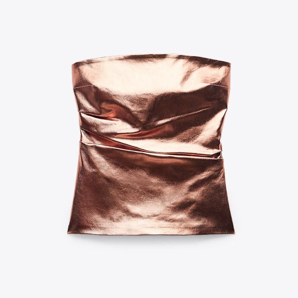 Zara New Zara Metallic Strapless Gold Top Size S Size S / US 4 / IT 40 - 3 Thumbnail