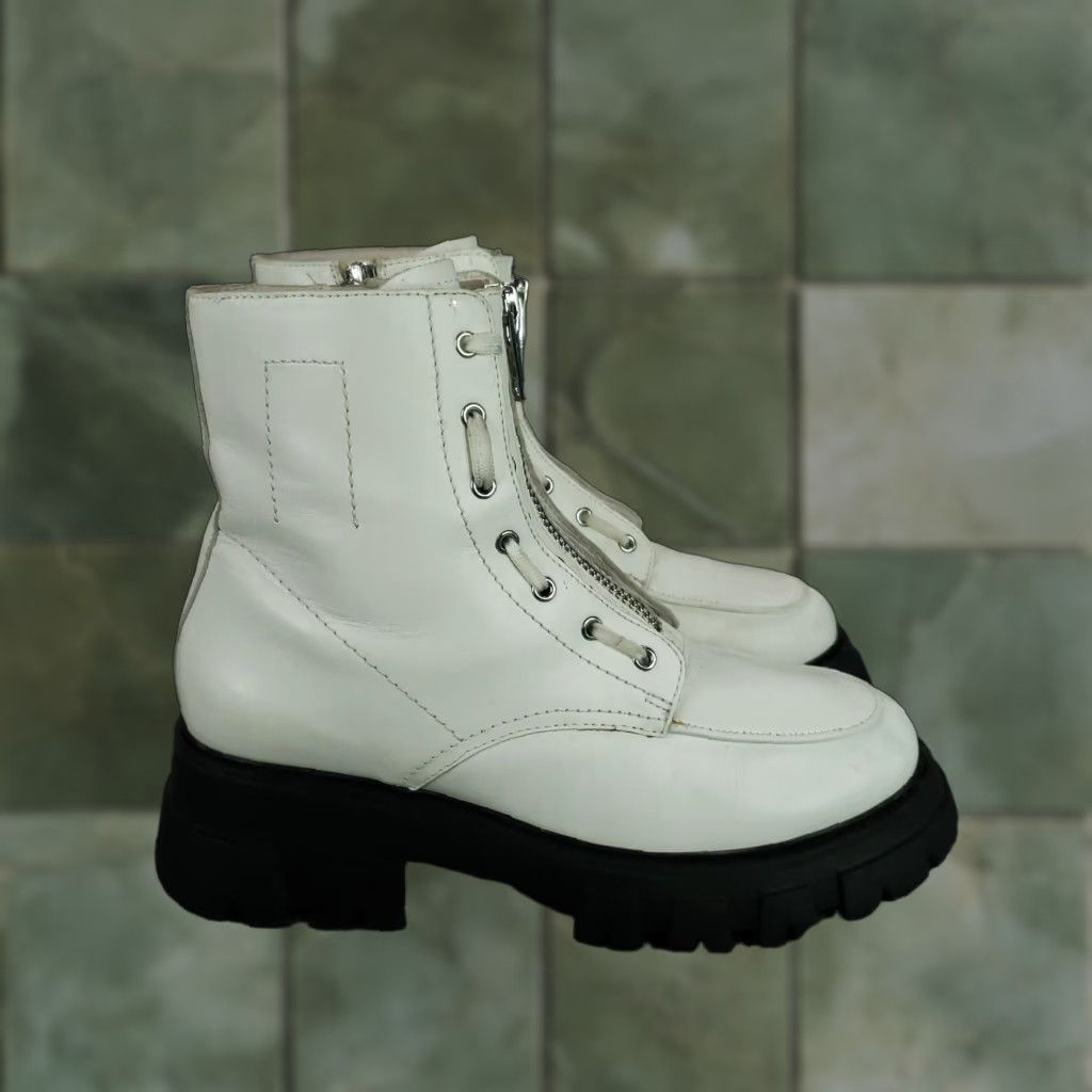ASH ASH Lynch Boots Womens Size 7.5 White Leather Front Zip Combat Boots Mulit Lug Sole Platform Womens Shoes Size US 7.5 / IT 37.5 - 1 Thumbnail