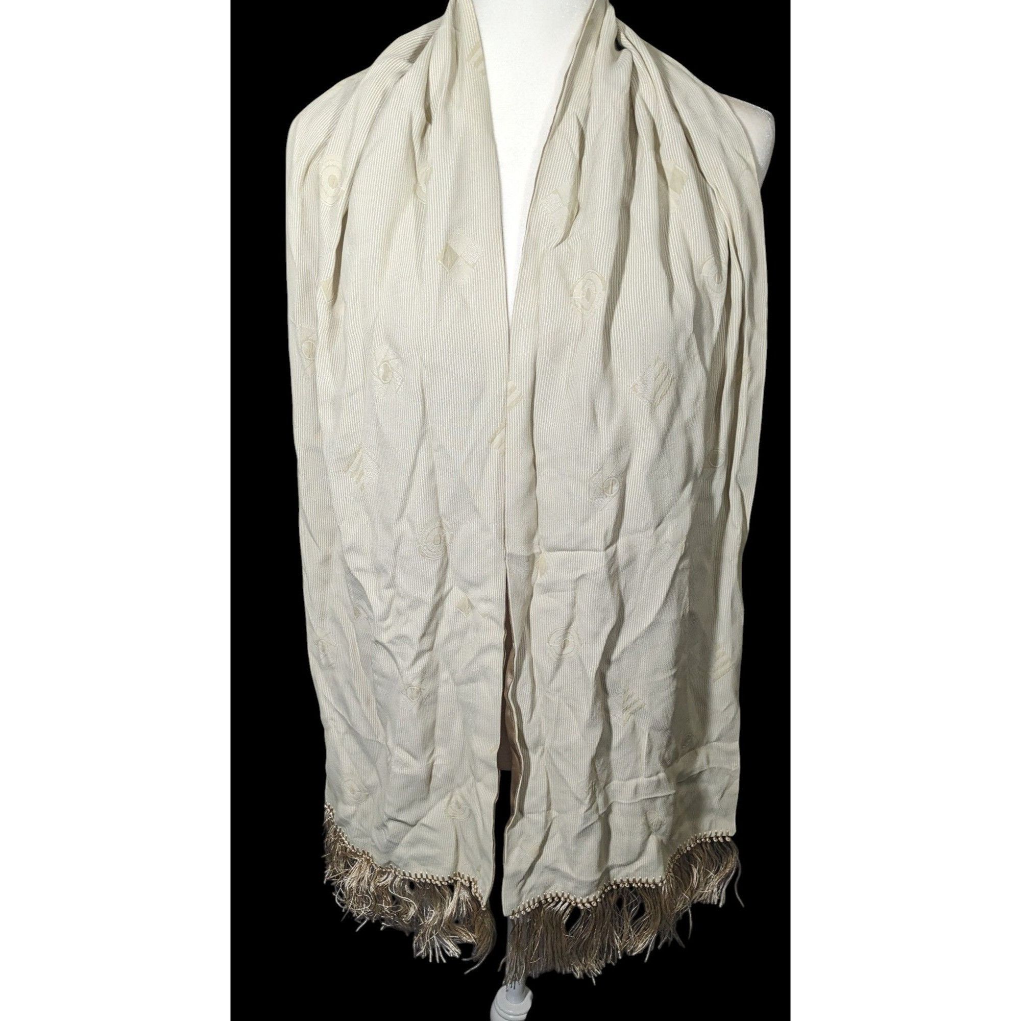 Other Vintage Donna Livingstone Silk Beige Geometric Textured Scar Size ONE SIZE - 5 Thumbnail