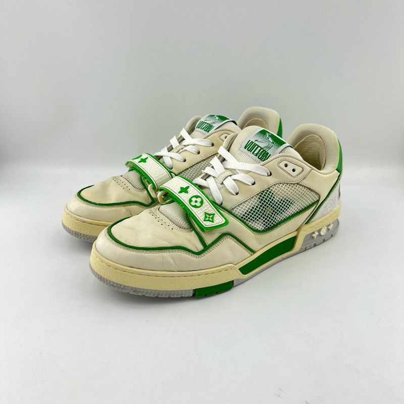 Louis Vuitton Trainer Sneakers in White and Green -