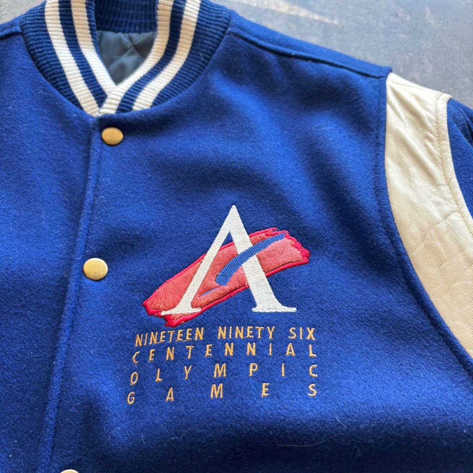 Nike × USA Olympics × Vintage 90s Olympics Wool Varsity Jacket Size US L / EU 52-54 / 3 - 5 Thumbnail