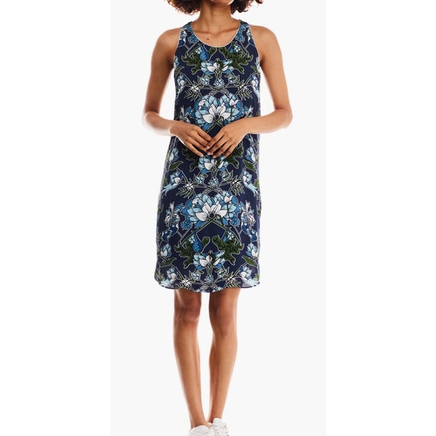 Massimo Dutti Massimo Dutti Navy Blue Botanical Floral Scoop Neck Dress, 4 Size S / US 4 / IT 40 - 1 Thumbnail