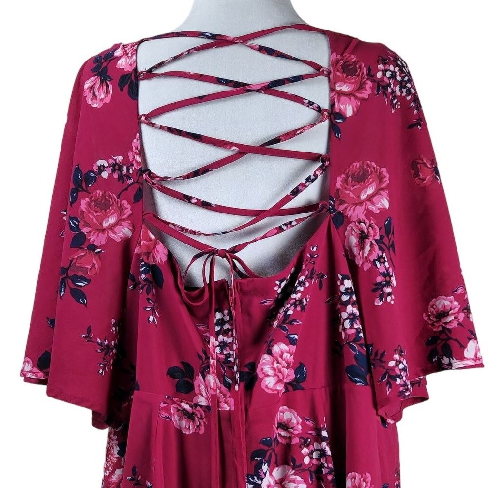 Torrid Torrid Plus Size 26 Red Floral Skater Dress Lace-Up Back Size 4XL / US 24-26 - 7 Thumbnail