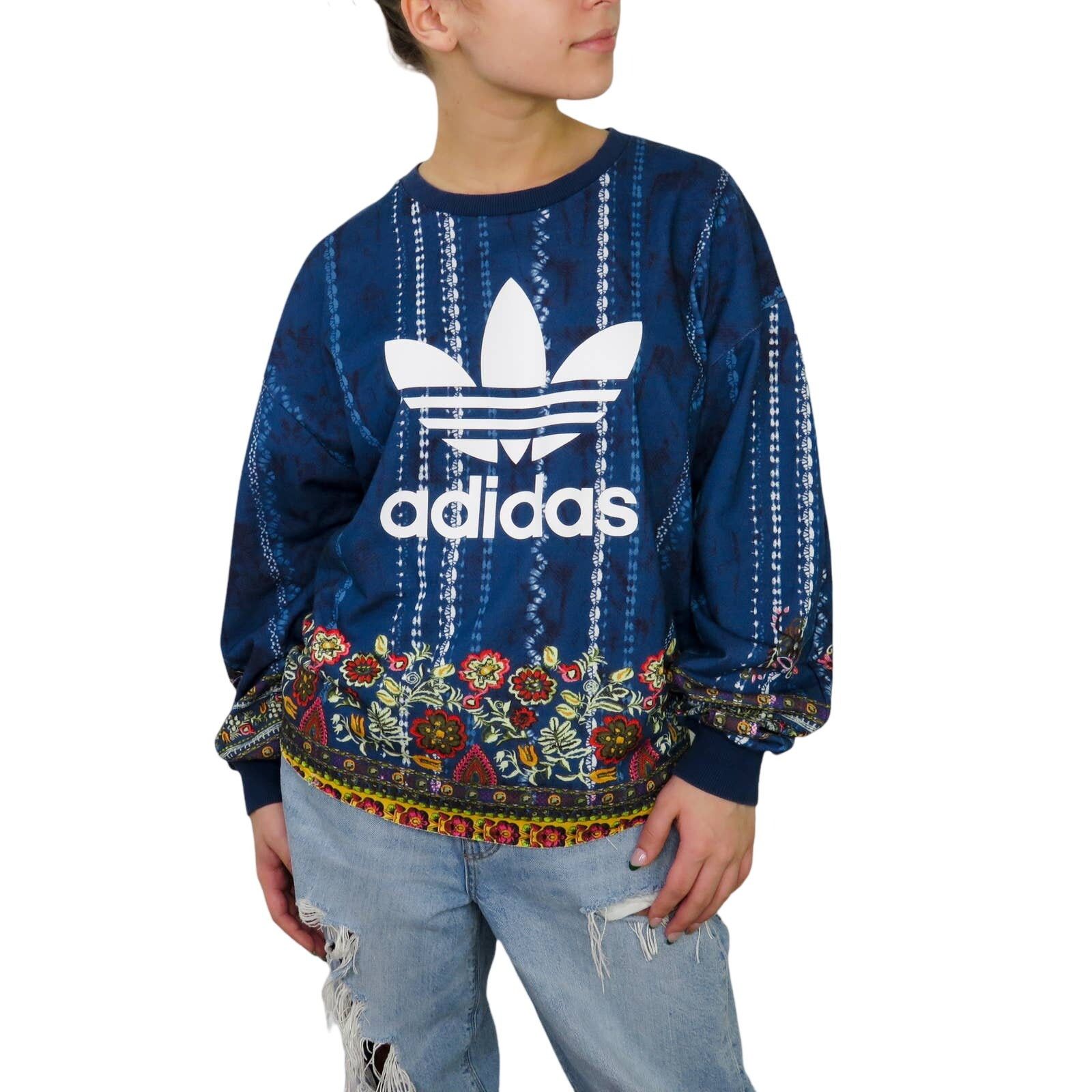 Adidas RARE Adidas Original Cirandeira Blue Floral Sweatshirt XS | Grailed