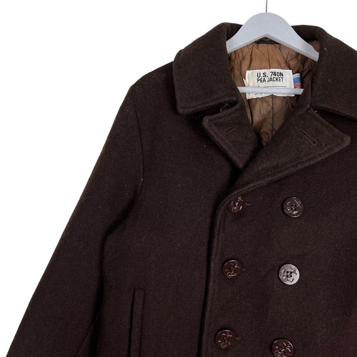 Schott 🔥 RICH BROWN SCHOTT NAVY PEACOAT MADE IN USA Size US M / EU 48-50 / 2 - 7 Thumbnail