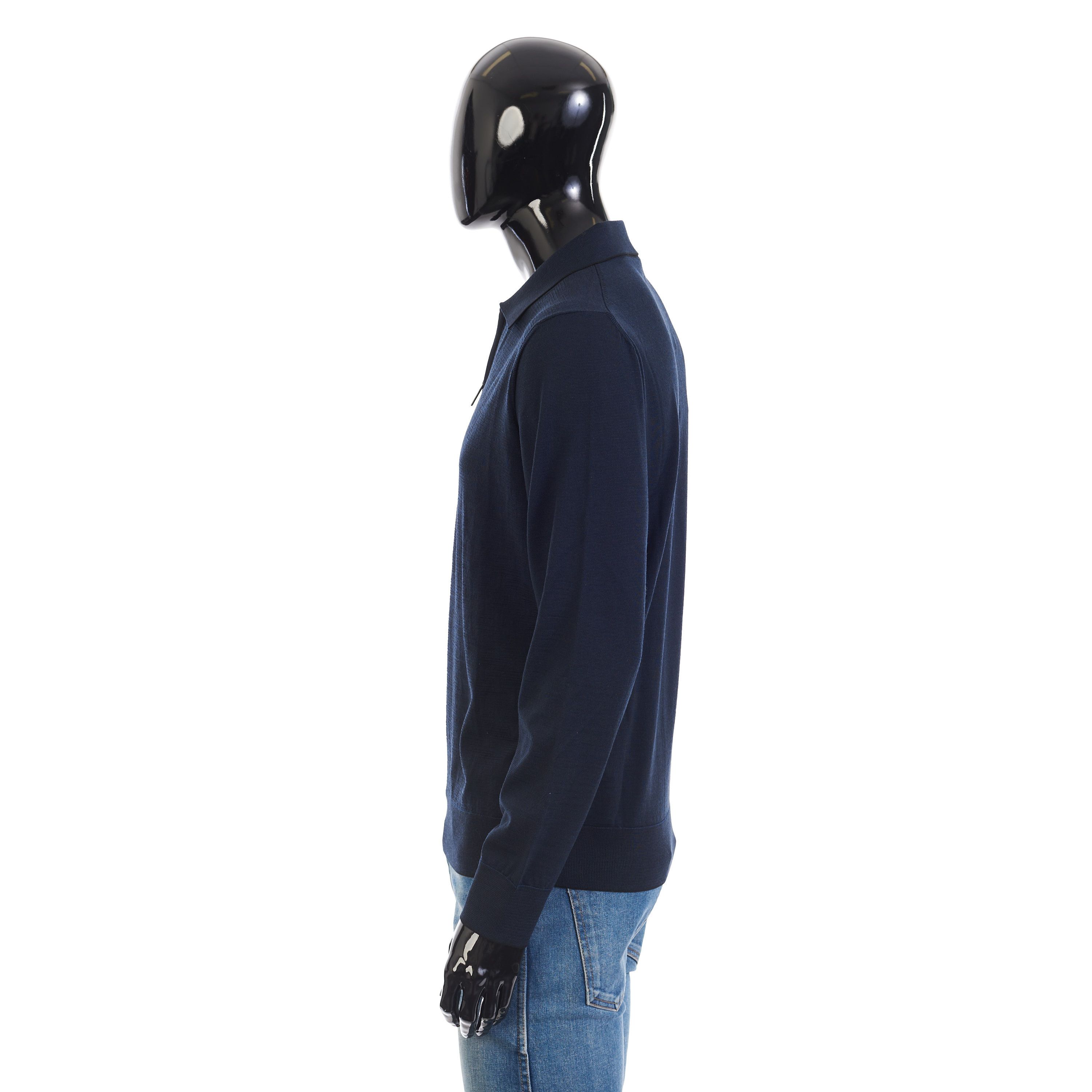Brioni Polo Sweater With Metal Zip In Blue Wool Size US L / EU 52-54 / 3 - 4 Thumbnail