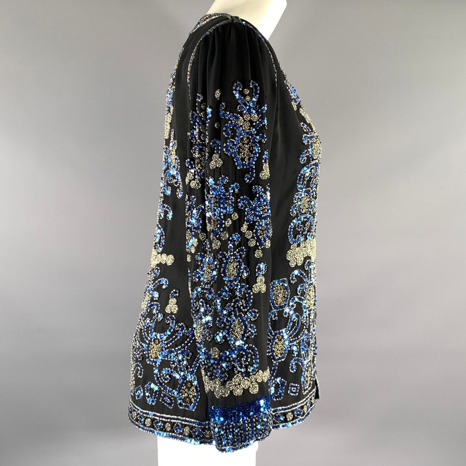 Saks Fifth Avenue SAKS FIFTH AVENUE Navy Blue Geometric Long Sleeve Dress Top Size L / US 10 / IT 46 - 3 Thumbnail