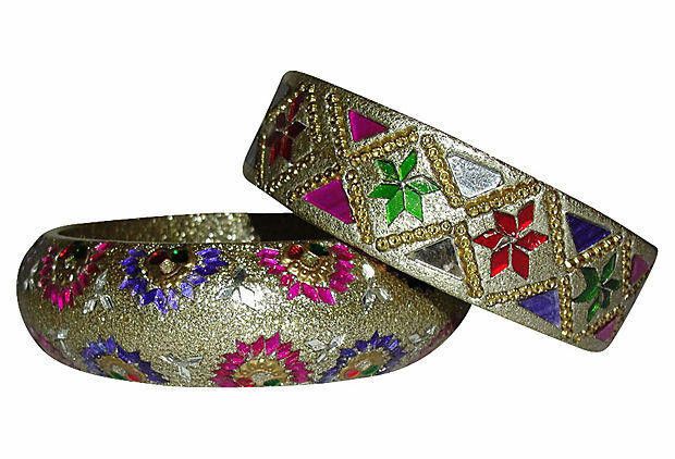 Handmade Southeast Asian Clay Inlay Mirrored Bangles, S/2 Size ONE SIZE - 2 Thumbnail