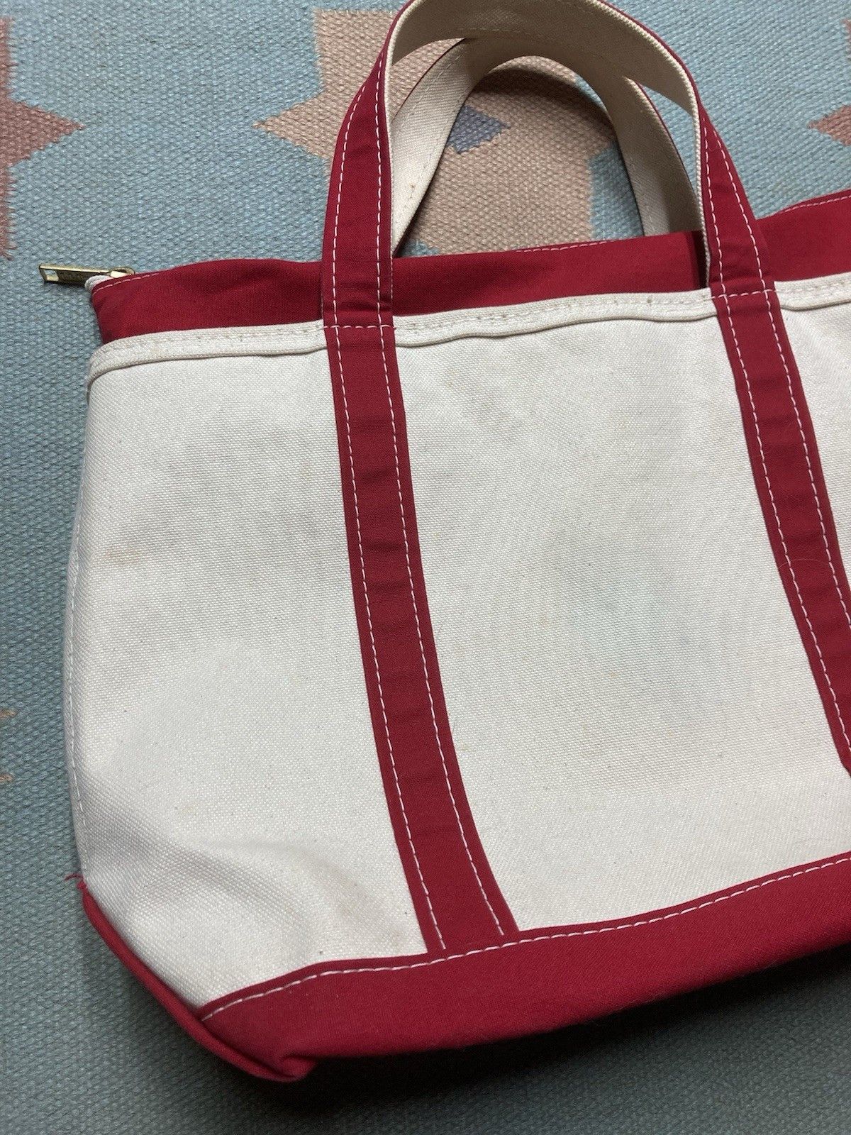 Vintage LL bean boat and tote canvas hand bag red zip USA large 16” Size ONE SIZE - 2 Thumbnail