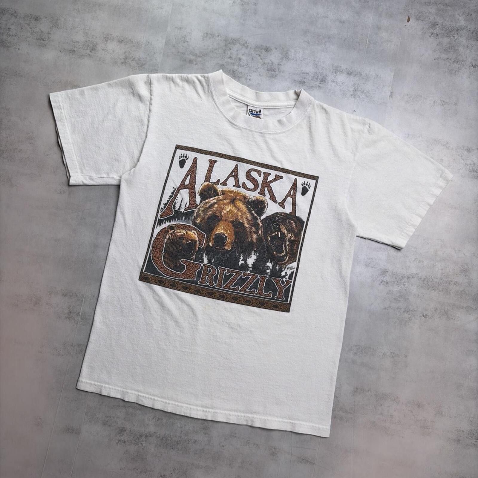 Anvil Vintage 2000 White Alaska Grizzly Bear Nature T-Shirt Size US S / EU 44-46 / 1 - 2 Thumbnail