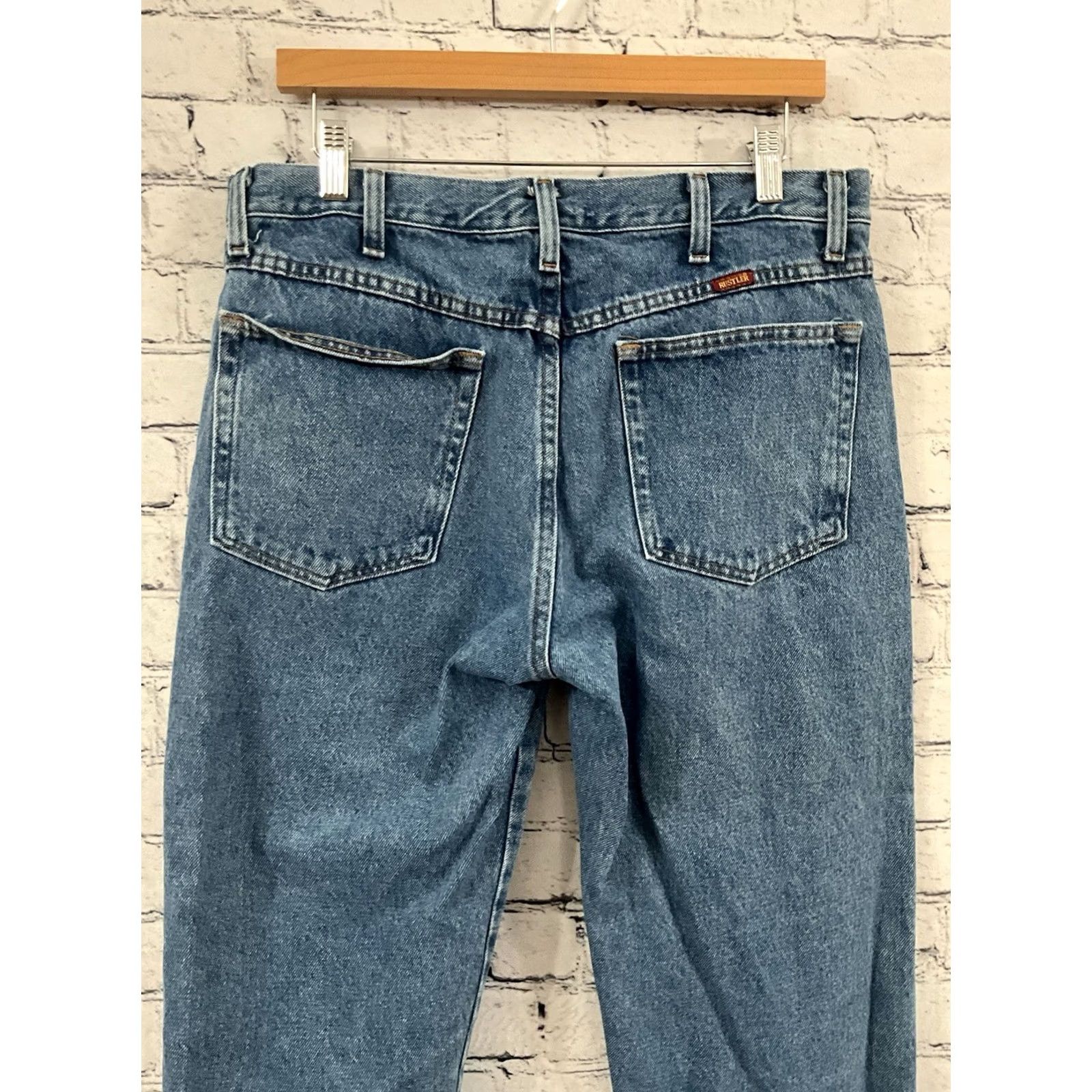 Denime VINTAGE Rustler Jeans Men Regular Fit Straight 34x29 Blue Denim 5-Pocket Distressed Logo 80s 90s Mens Size US 34 / EU 50 - 4 Thumbnail