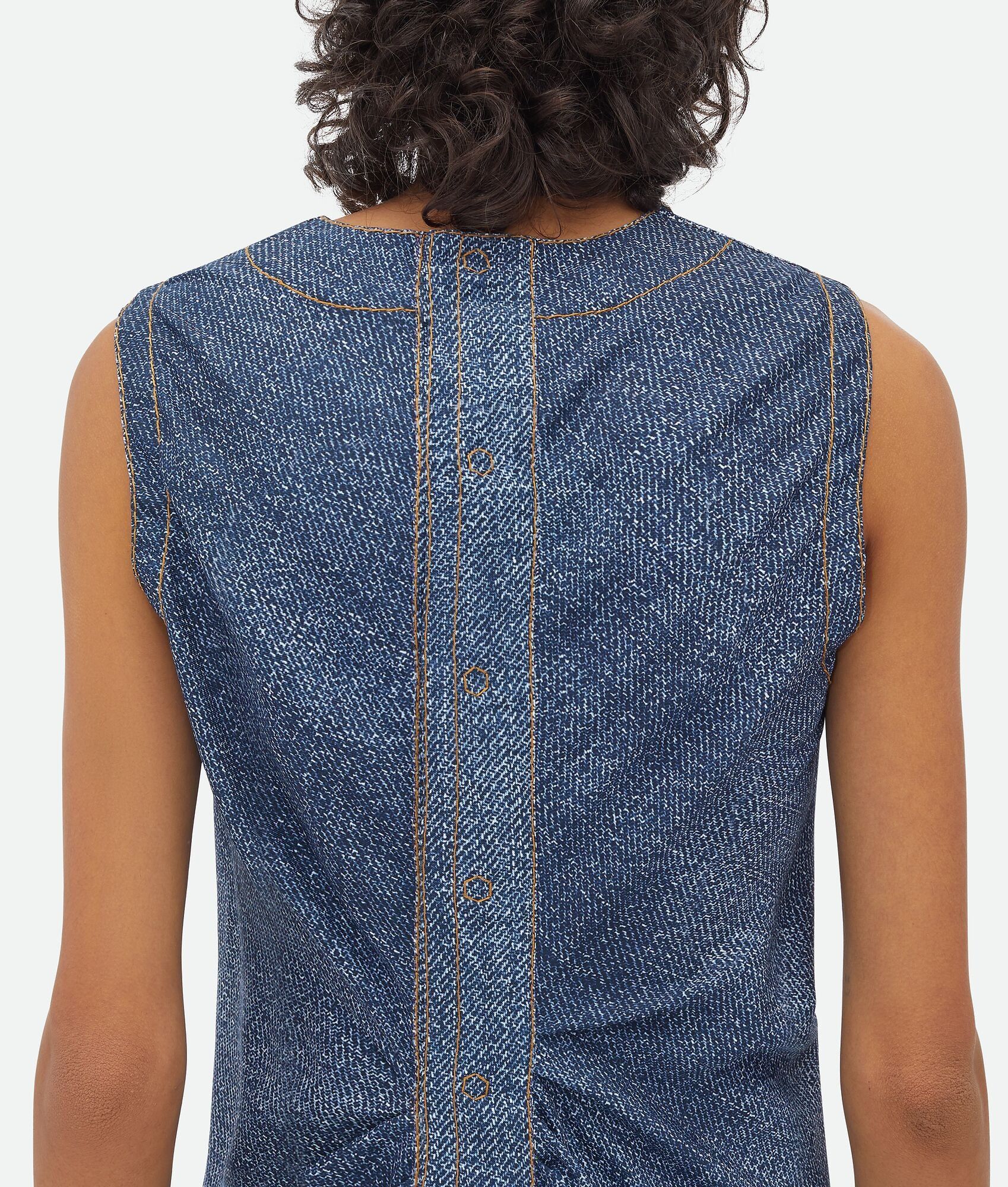 Bottega Veneta o1w1db10825 Printed Denim Viscose Dress in Navy/White Size M / US 6-8 / IT 42-44 - 4 Thumbnail