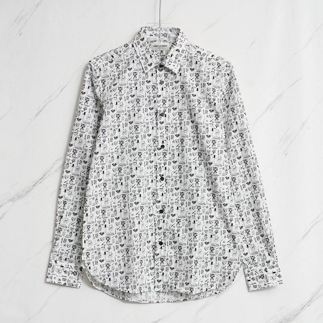 Saint Laurent Paris Saint Laurent Men's White Printed Shirt Size US XS / EU 42 / 0 - 1 Thumbnail