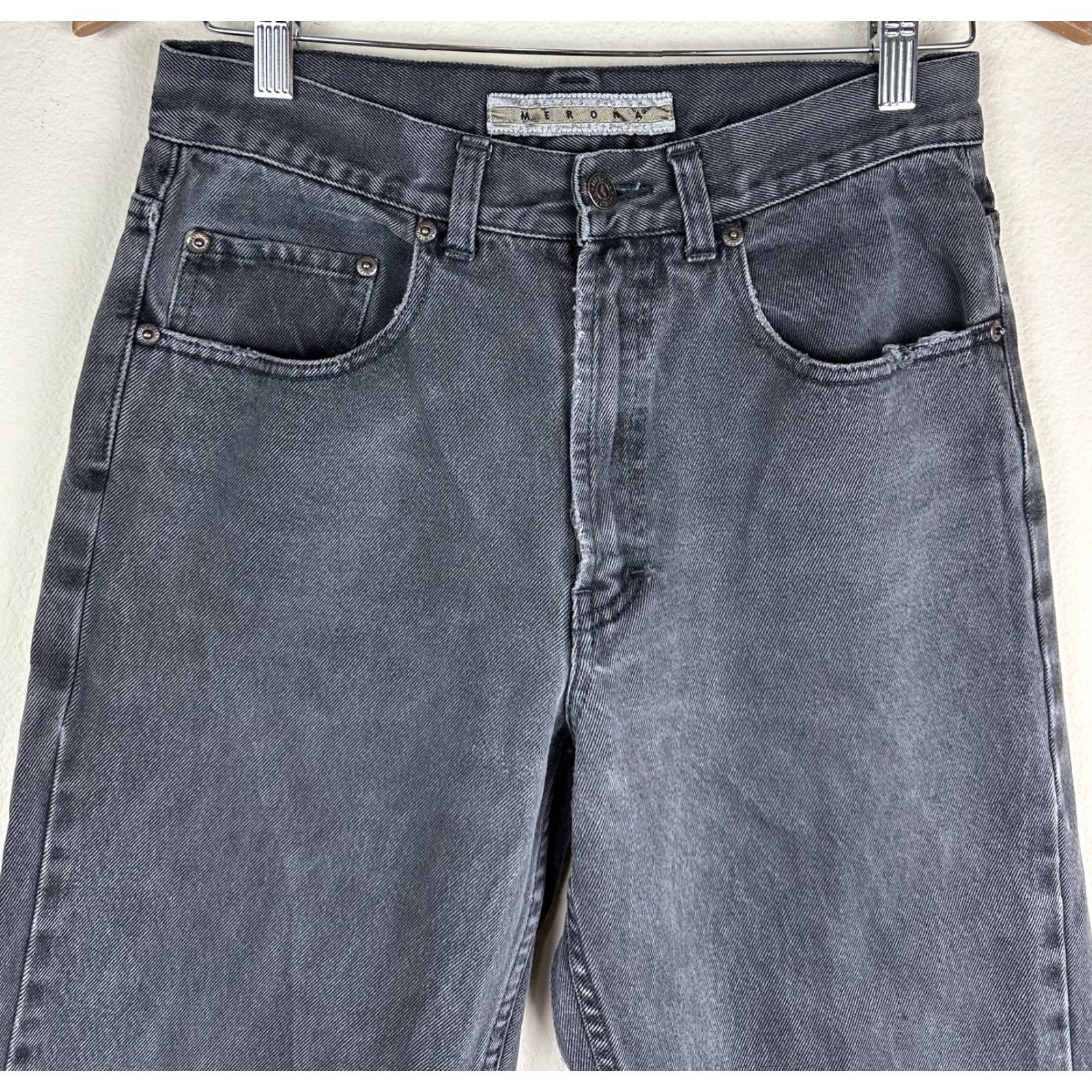 Merona VINTAGE THRASHED 90s Faded Black Denim Jeans ACTUAL 27x28 Relaxed Tapered Jeans Men Size US 27 - 3 Thumbnail