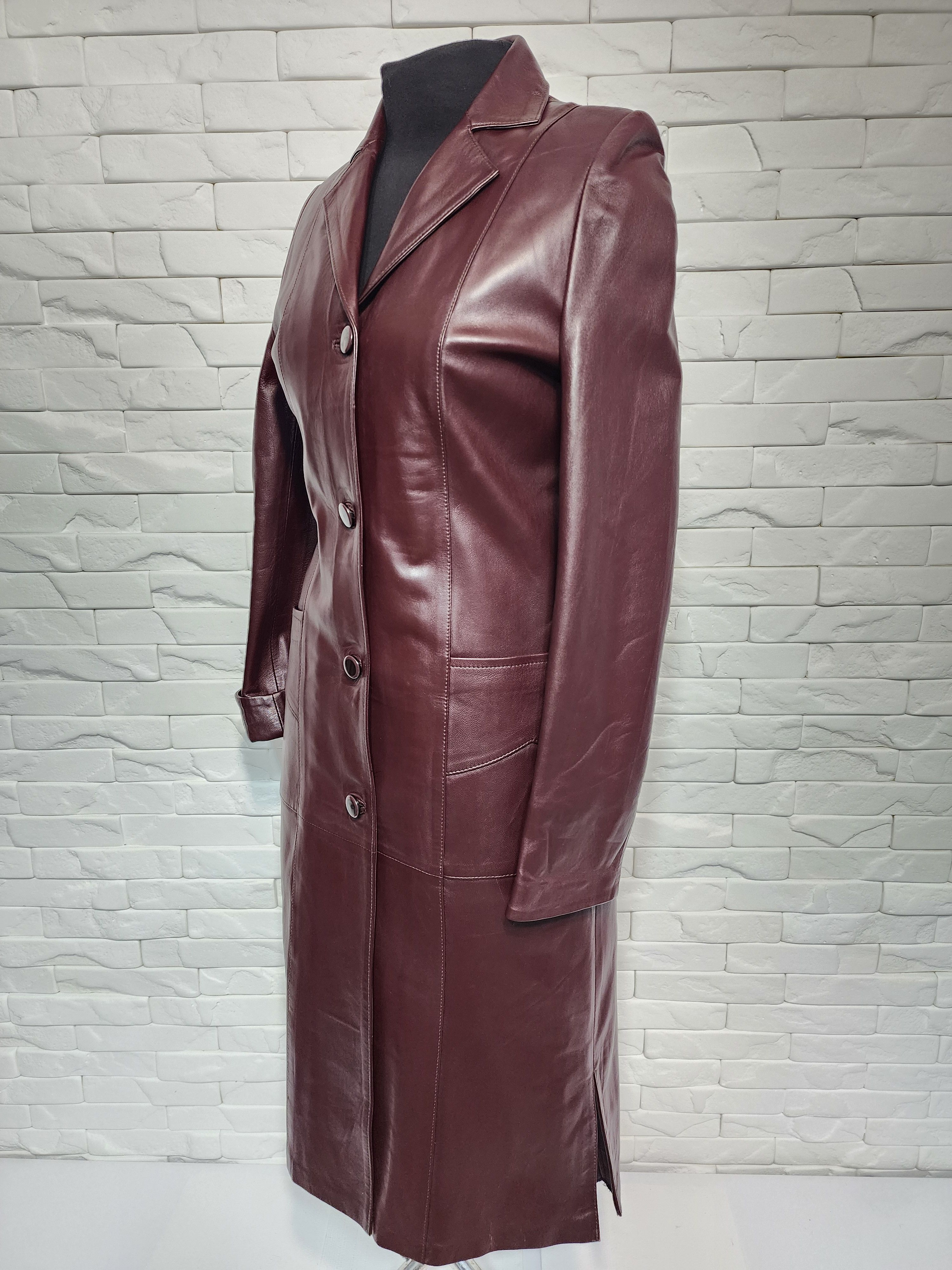 Designer Women's Long Genuine Leather Jacket Size S / US 4 / IT 40 - 2 Thumbnail