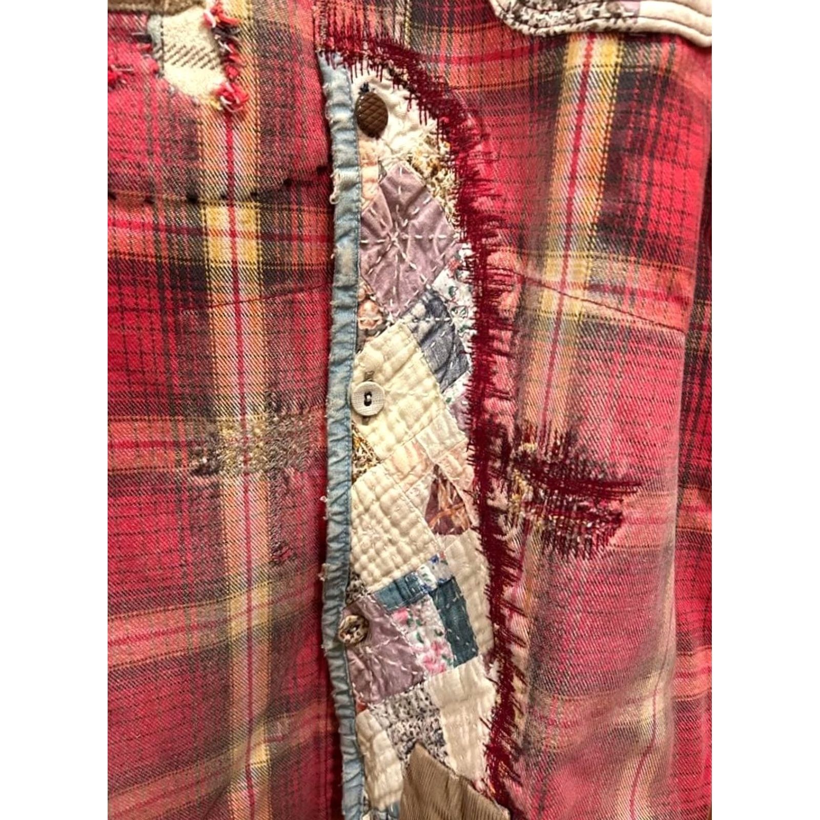 Kapital Kapital Distressed Patchwork Check Flannel Shirt Red Size M good condition Size US M / EU 48-50 / 2 - 3 Thumbnail