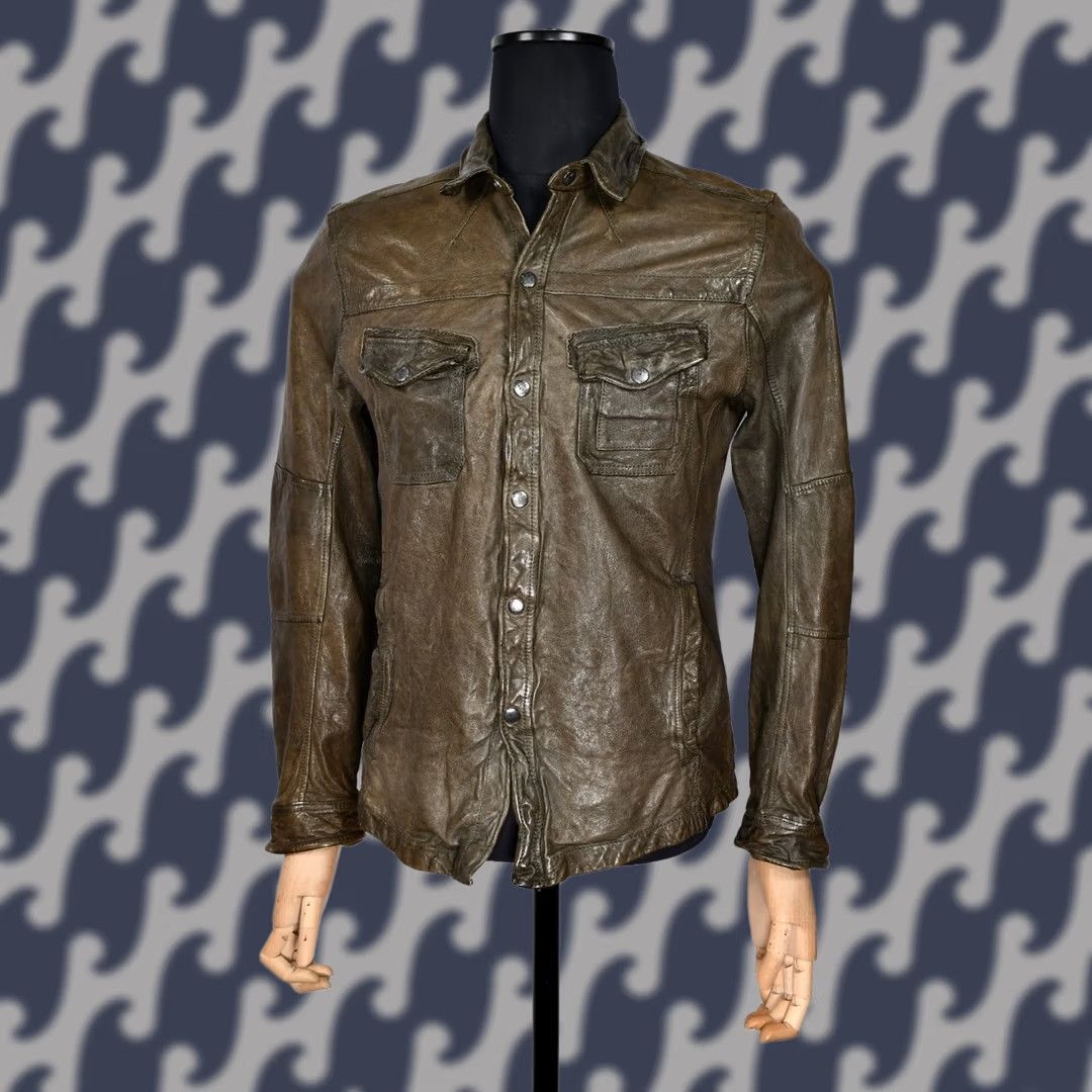 Allsaints All Saints Emery Shirt Jacket Men M Leather Brown/Green Biker Vintage No Size US M / EU 48-50 / 2 - 1 Thumbnail