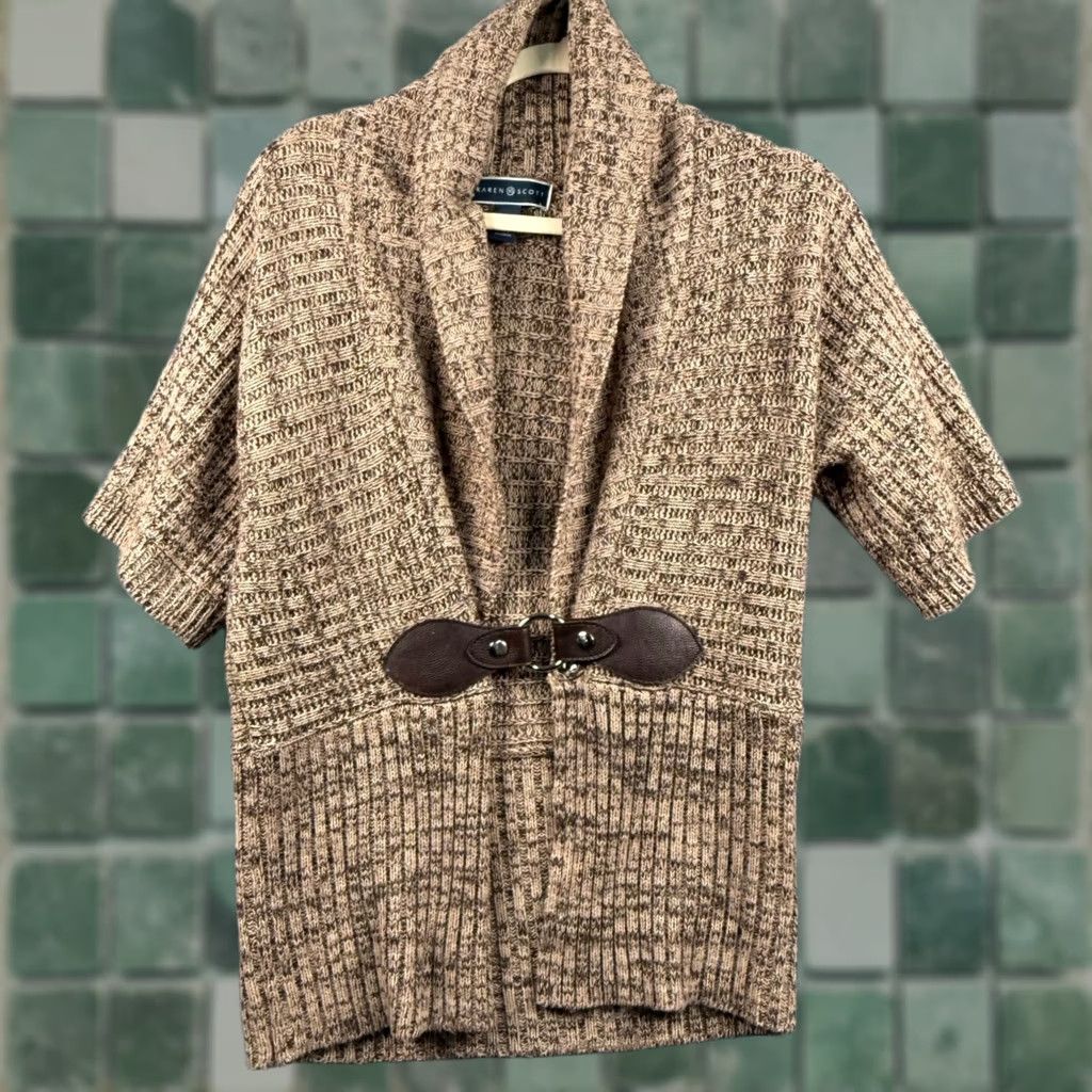 Vintage Karen Scott Women S Brown Marled Shawl Collar Toggle Cardigan Cottagecore Casual Knit Slim Open Front Cardigan Womens Size S / US 4 / IT 40 - 1 Thumbnail