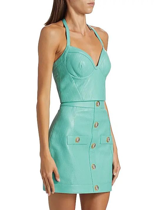 Balmain o1s1wg110725 Leather Halter Bustier Top in Mint Green Size S / US 4 / IT 40 - 3 Thumbnail