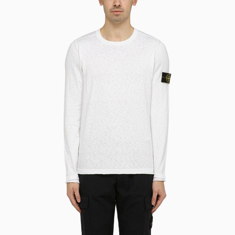 image of Stone Island White Crew-Neck Sweater With Logo, Men's (Size 2XL)