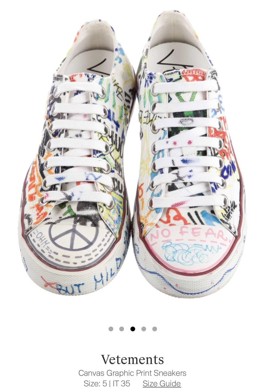Vetements Vetements White Graffiti Low Top Sneakers Sz 35 W/ Box Size US 5 / IT 35 - 6 Thumbnail