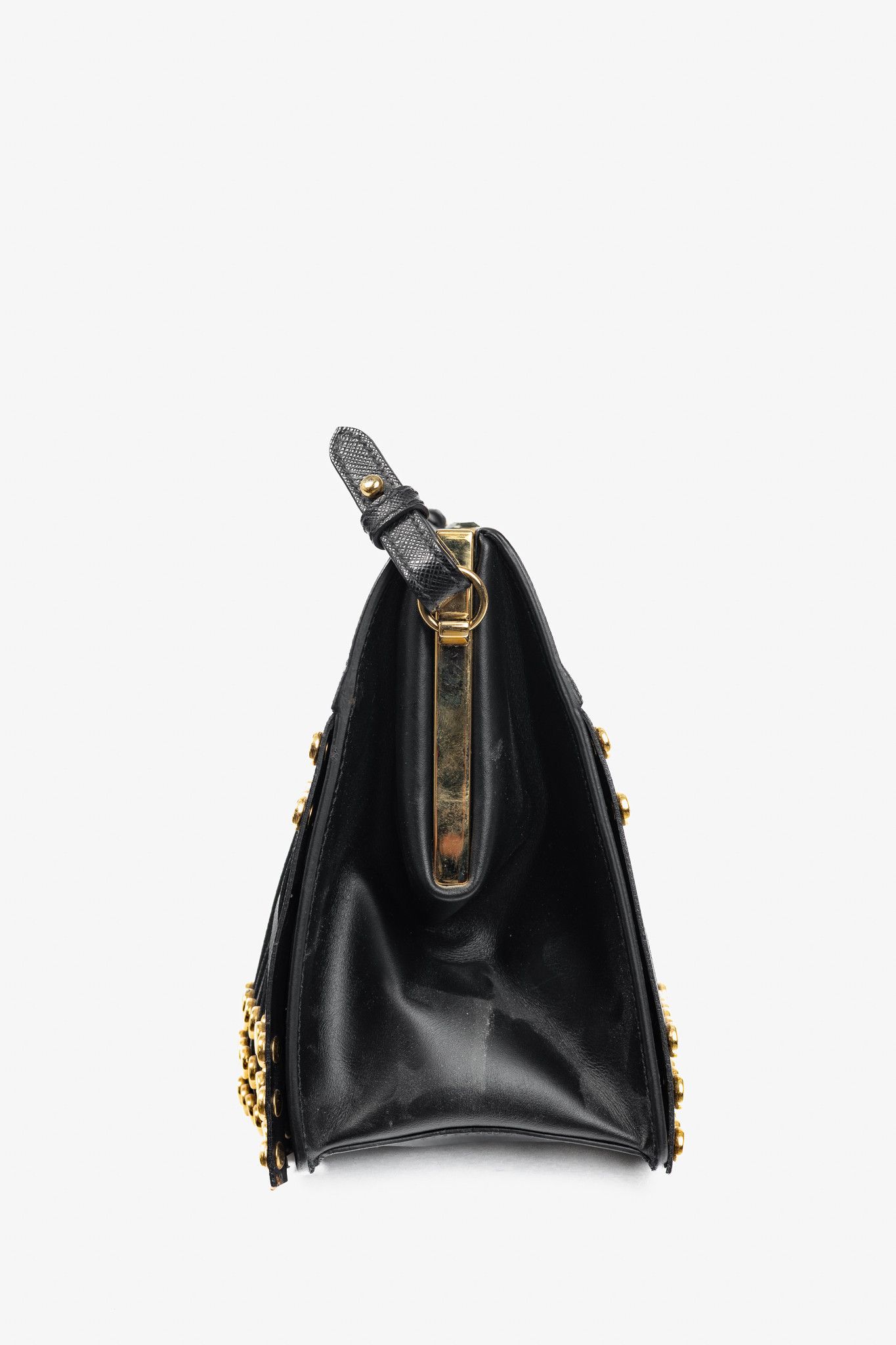 Prada Prada Saffiano Leather Studded Fringe Frame Shoulder Bag Size ONE SIZE - 3 Thumbnail