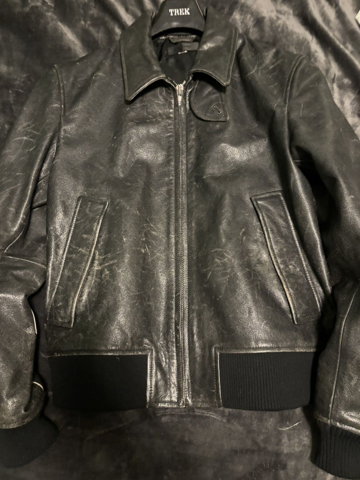 image of Helmut Lang Leather Bomber Jacket in Black, Men's (Size Medium)