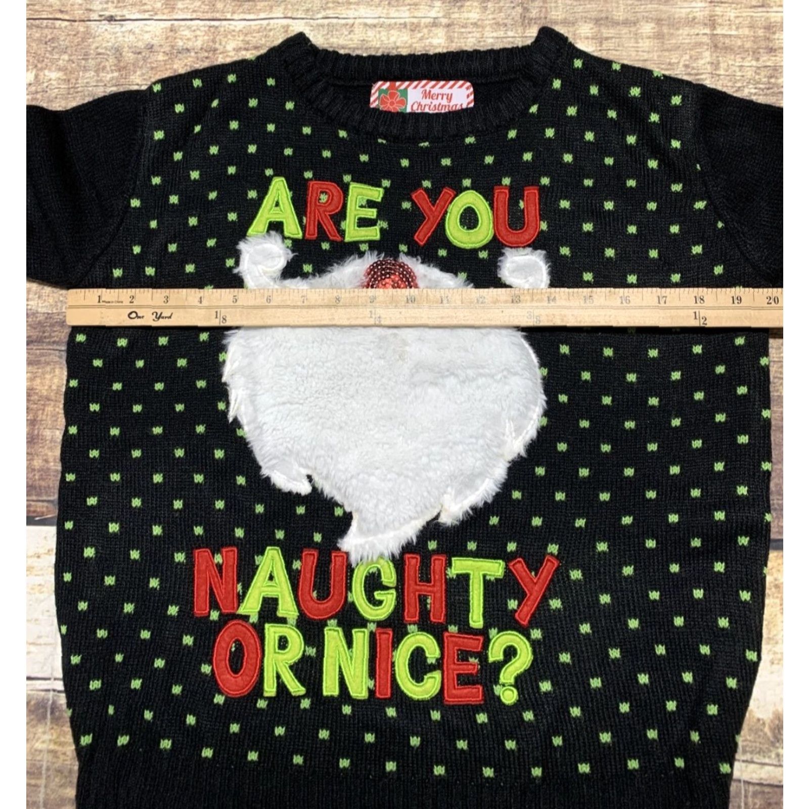 Vintage Ugly Christmas Sweater Are You Naughty or Nice Sequin Furry Women Size S Black Size S / US 4 / IT 40 - 5 Thumbnail