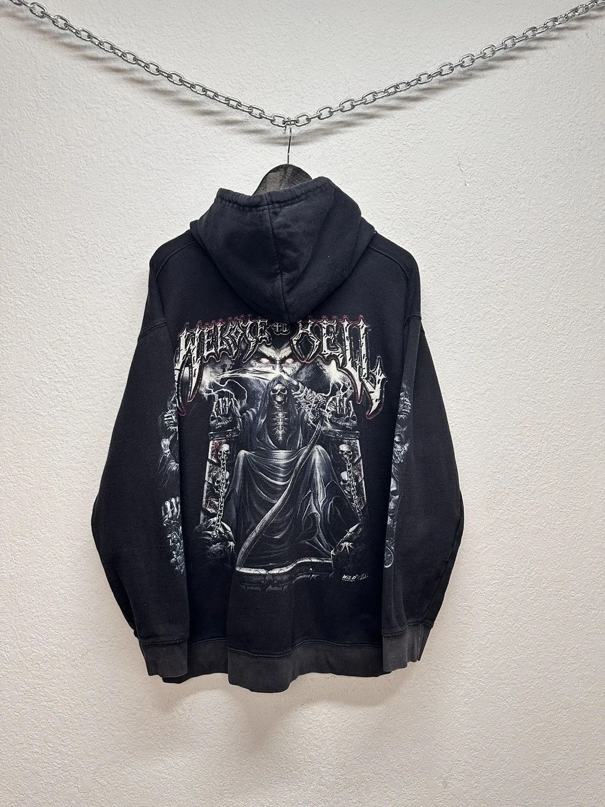 Band Tees Vintage Hoodie Welcome To Well Gothic Punk Wild 90s skull Size US XL / EU 56 / 4 - 9 Thumbnail