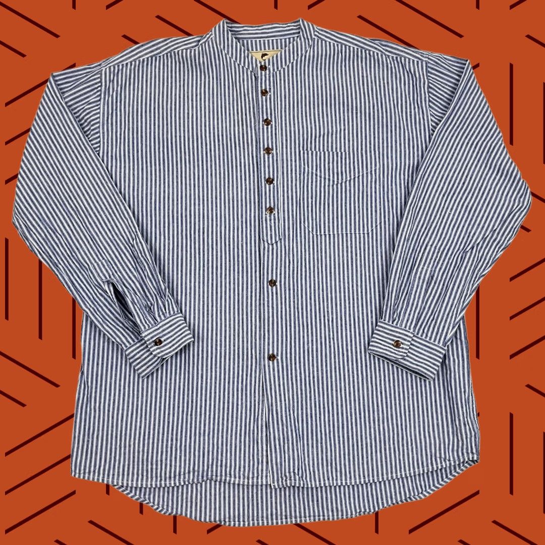 Lee Lee Valley Ireland Shirt Mens XL Blue White Striped Grandfather Button Up Band Shirt Size US XL / EU 56 / 4 - 1 Thumbnail