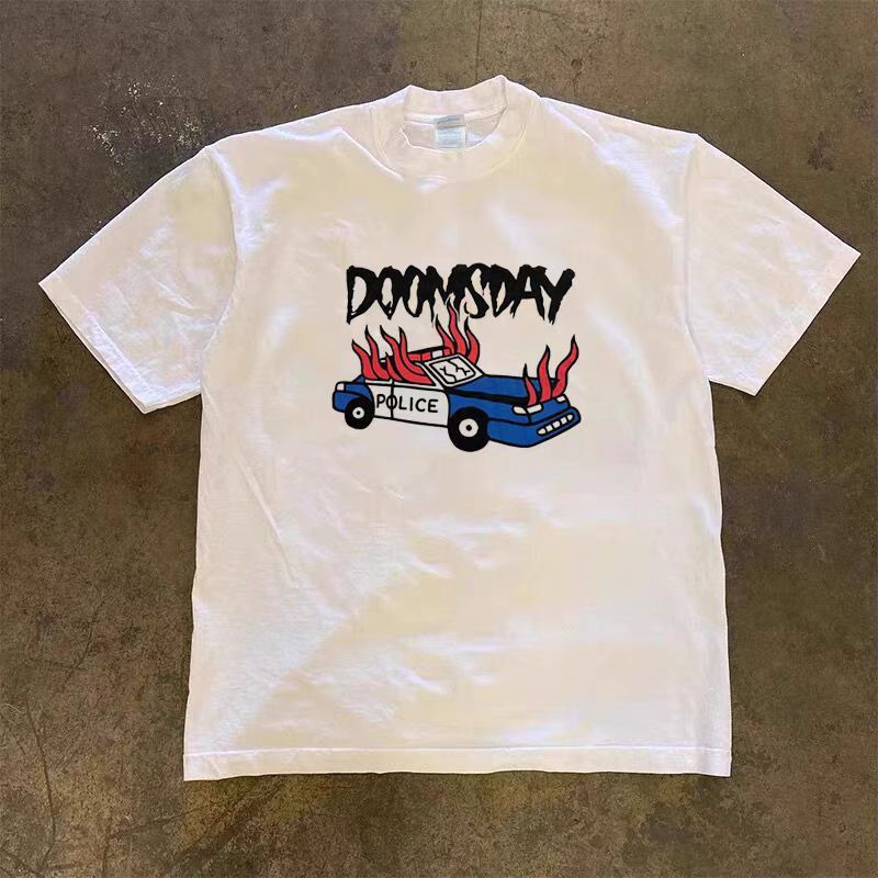 Vintage White casual retro loose flame car print tee Size US M / EU 48-50 / 2 - 1 Thumbnail