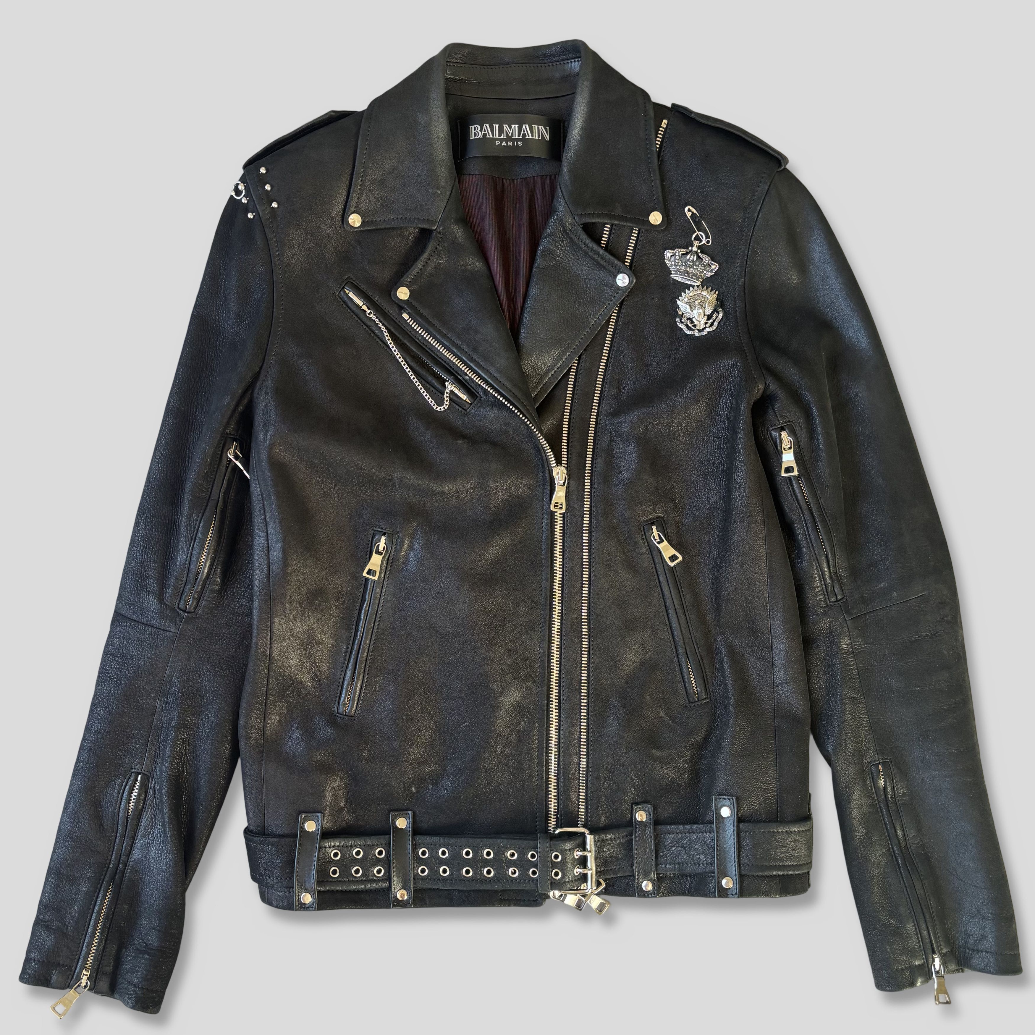 Balmain Balmain 2011 Decarnin Leather Raccoon Fur Cozy Wool Jacket