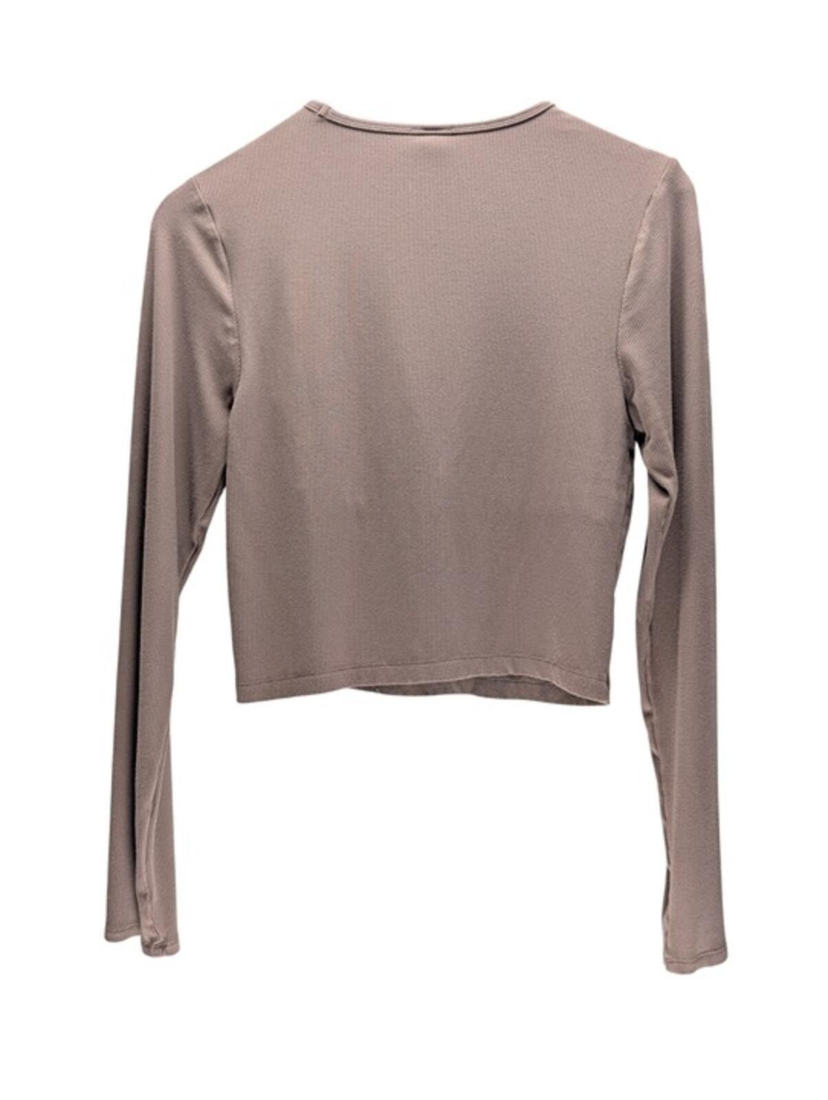 Other Yogalicious Crop Long Sleeve Top Women’s Large Ribbed Taupe Size L / US 10 / IT 46 - 2 Thumbnail