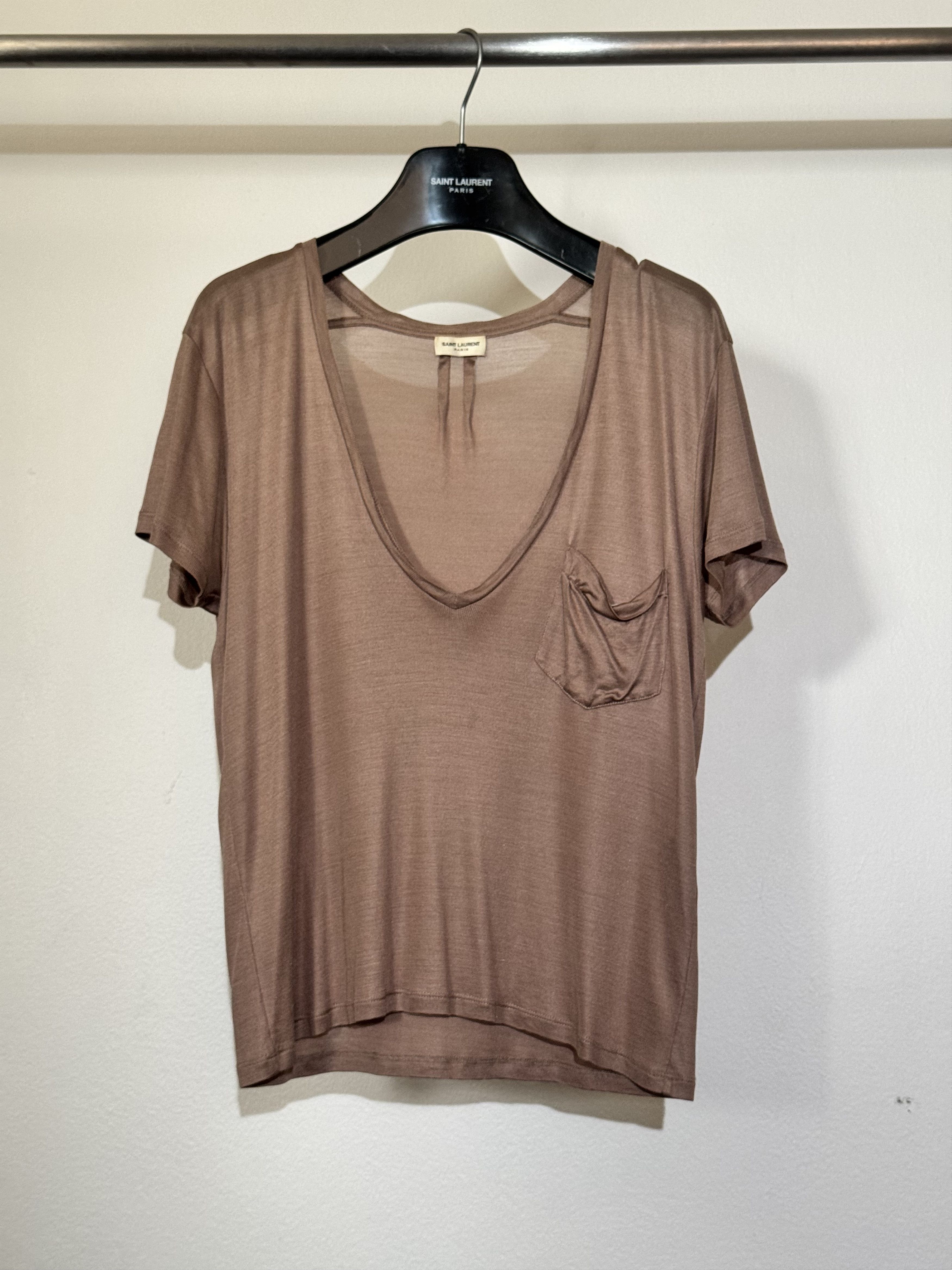 2013 Hedi Slimane one pocket deep v neck silk t shirt