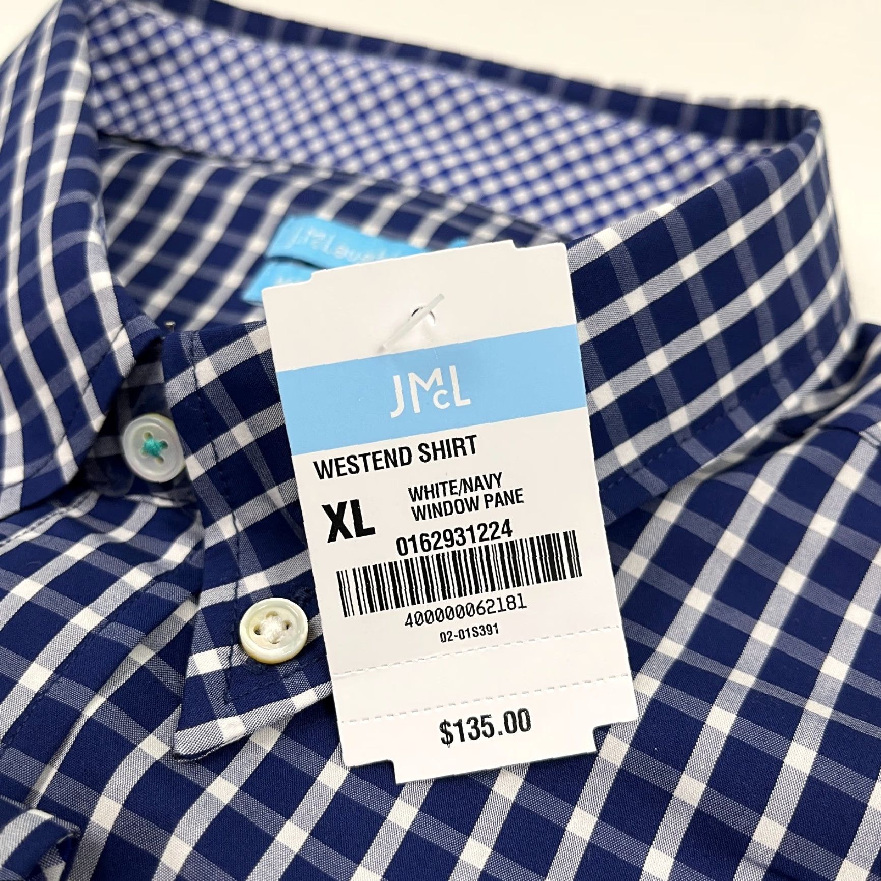 J.McLaughlin J. McLaughlin Westend Shirt Mens XL White Navy Window Pane Dress Button Down NEW Size 46R - 3 Thumbnail