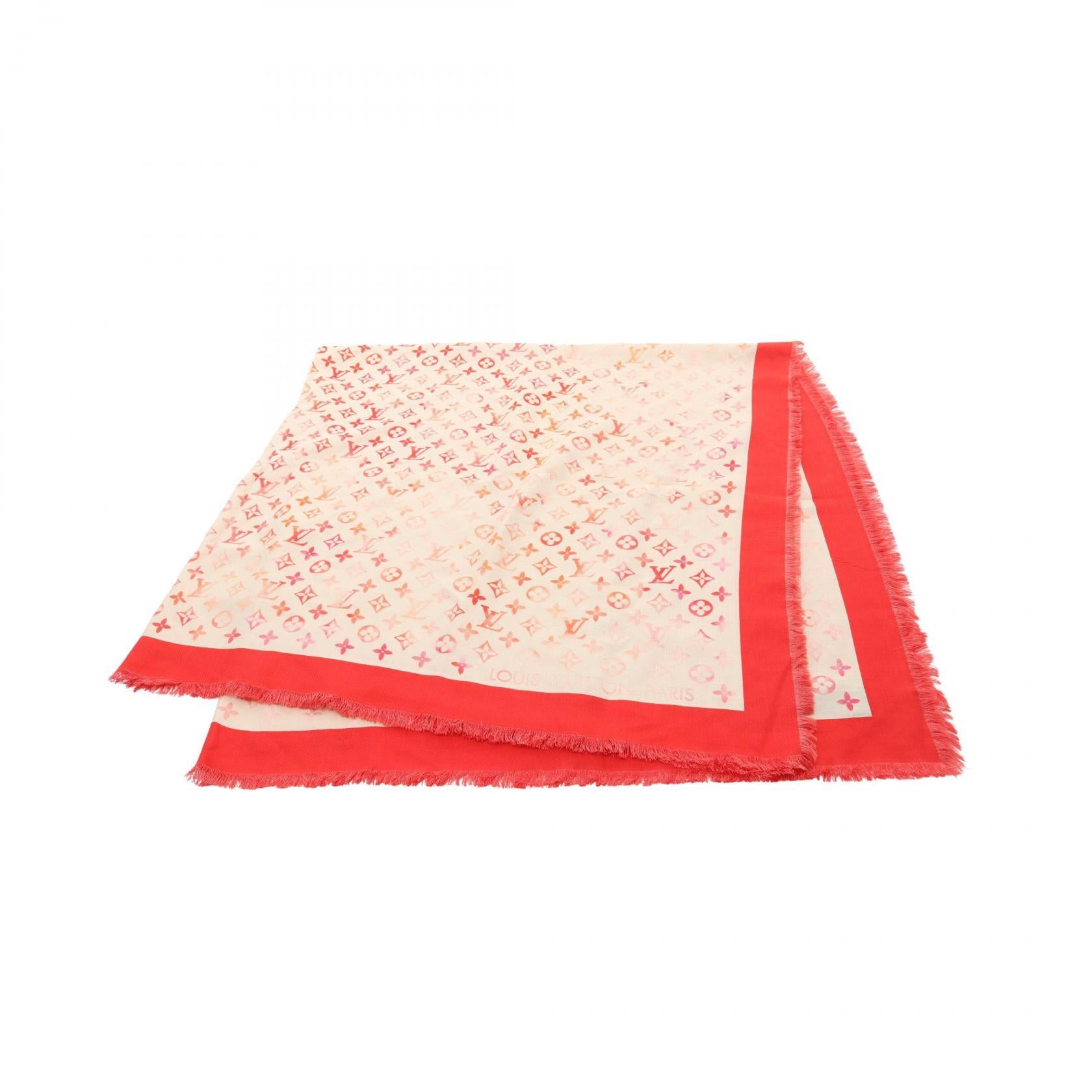 Louis Vuitton Louis Vuitton Shawl Sunrise Aquarelle Stall Silk Wool Light Beige Red Multicolor Size ONE SIZE - 1 Thumbnail