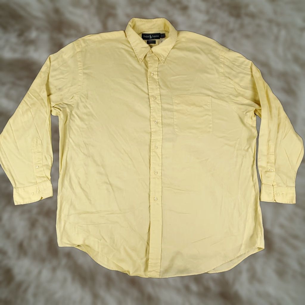 Ralph Lauren Ralph Lauren Dress Shirt Mens 17.5 Yellow Button Up Long Sleeve Cotton 100% Classic Formal Casual - Mens Shirt Size 46R - 1 Thumbnail