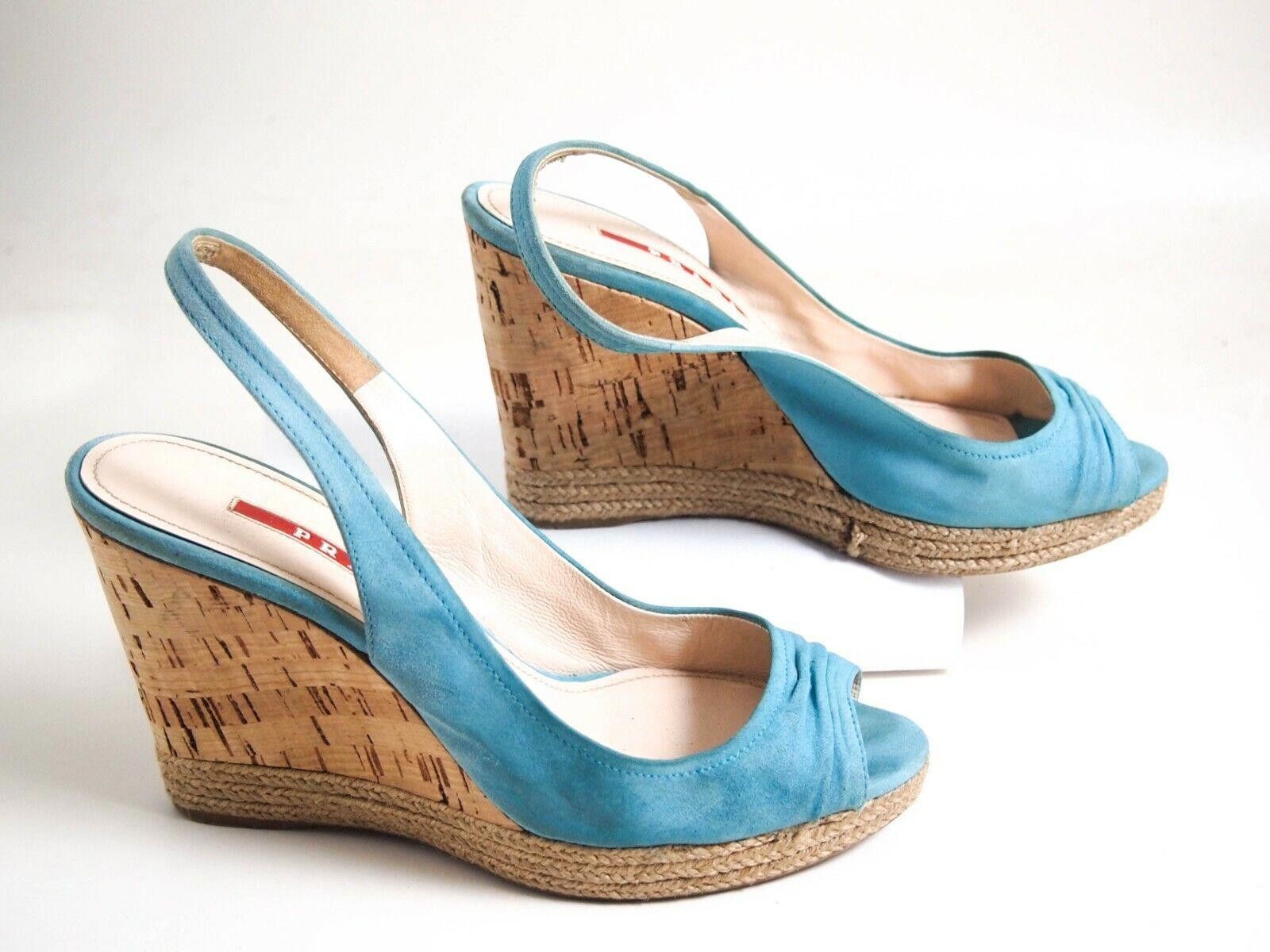 Prada Prada Wedge Sandals Blue Suede Womens US 7 EU 37 Size US 7 / IT 37 - 2 Thumbnail