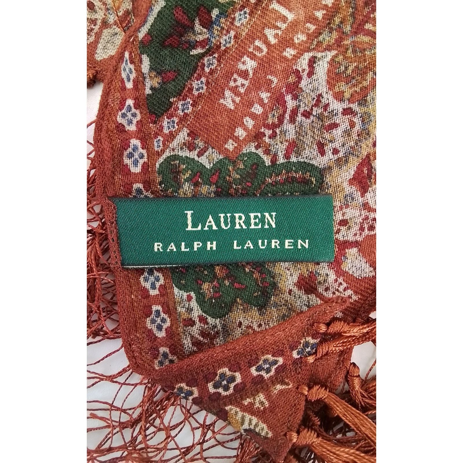 Ralph Lauren Ralph Lauren Wool Shawl Orange/Red Paisley Tassels VTG 90s Size ONE SIZE - 7 Thumbnail