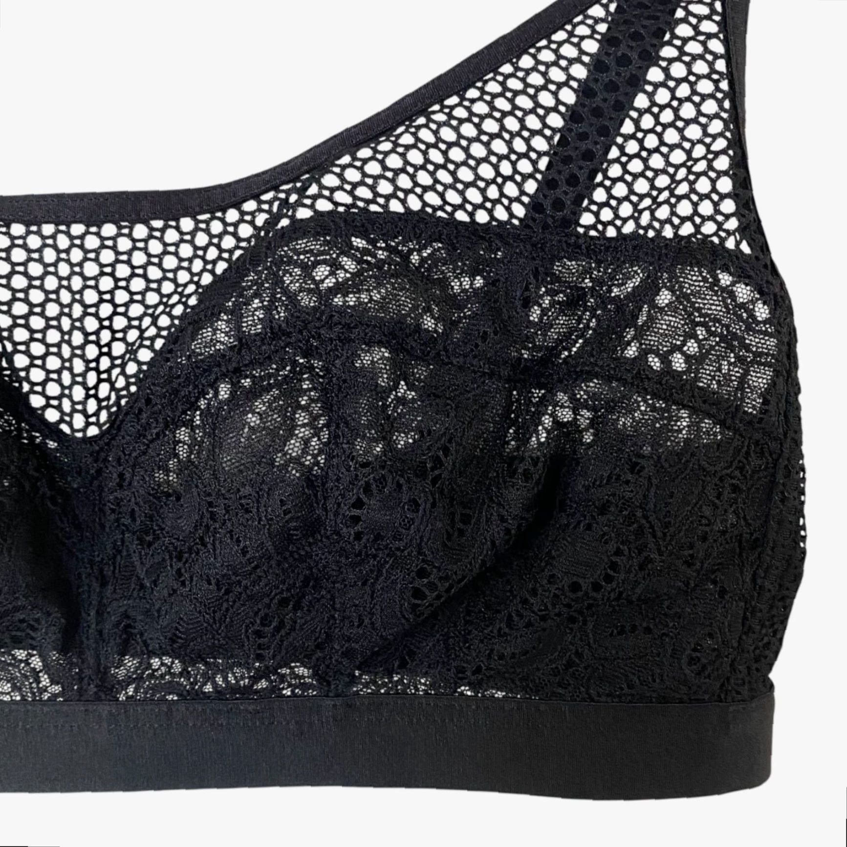 Vintage VINTAGE Soma Women's Bralette Bra Lace Unlined Adjustable Medium Black Floral Pattern Festival Style Size ONE SIZE - 5 Thumbnail