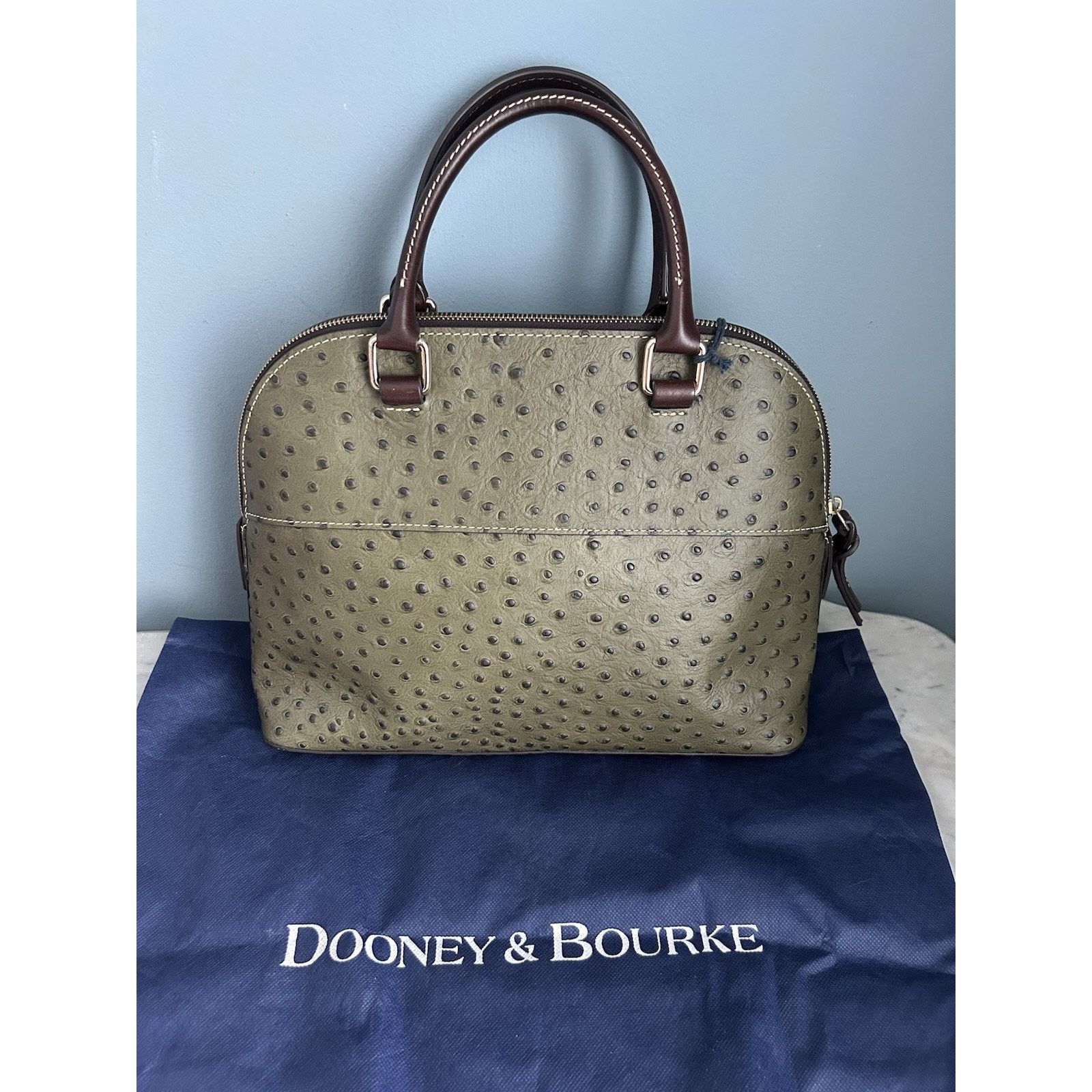 Dooney & Bourke NWT Dooney Bourke Ostrich Leather Carter Satchel Olive Dome Size ONE SIZE - 12 Thumbnail