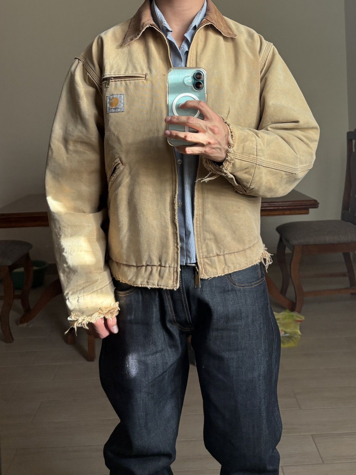 Carhartt Trashed Vintage Carhartt Detroit BRN J01 Size US L / EU 52-54 / 3 - 2 Thumbnail