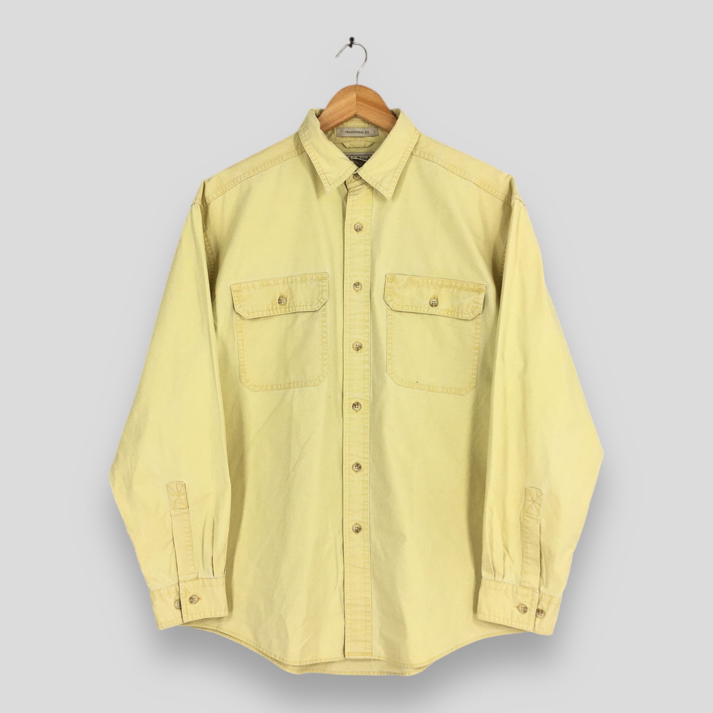 L.L. Bean Vintage 90s LL Bean Flannel Plain Yellow Shirt Medium Size US M / EU 48-50 / 2 - 1 Thumbnail