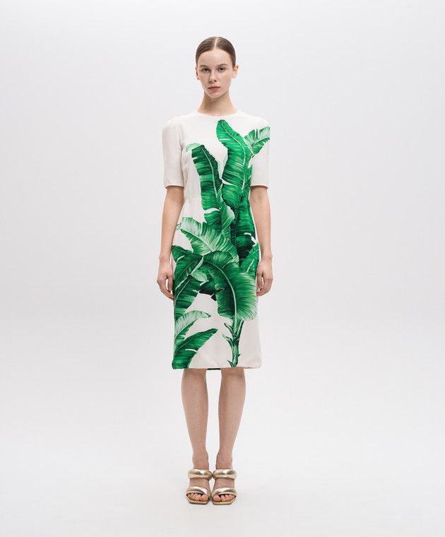 Dolce & Gabbana o1y0825 Short Sleeves Midi Dress in White/Green Size XS / US 0-2 / IT 36-38 - 3 Thumbnail