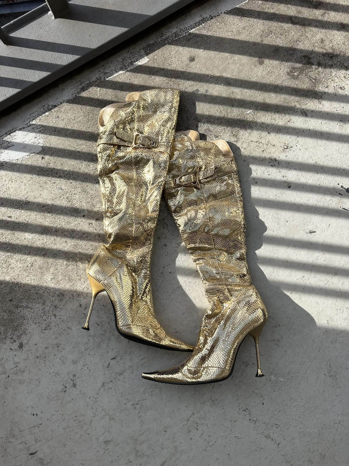 Vintage Gold Snakeskin Metallic Knee High Boots Avantgarde el Dantes Size US 8 / IT 38 - 4 Thumbnail