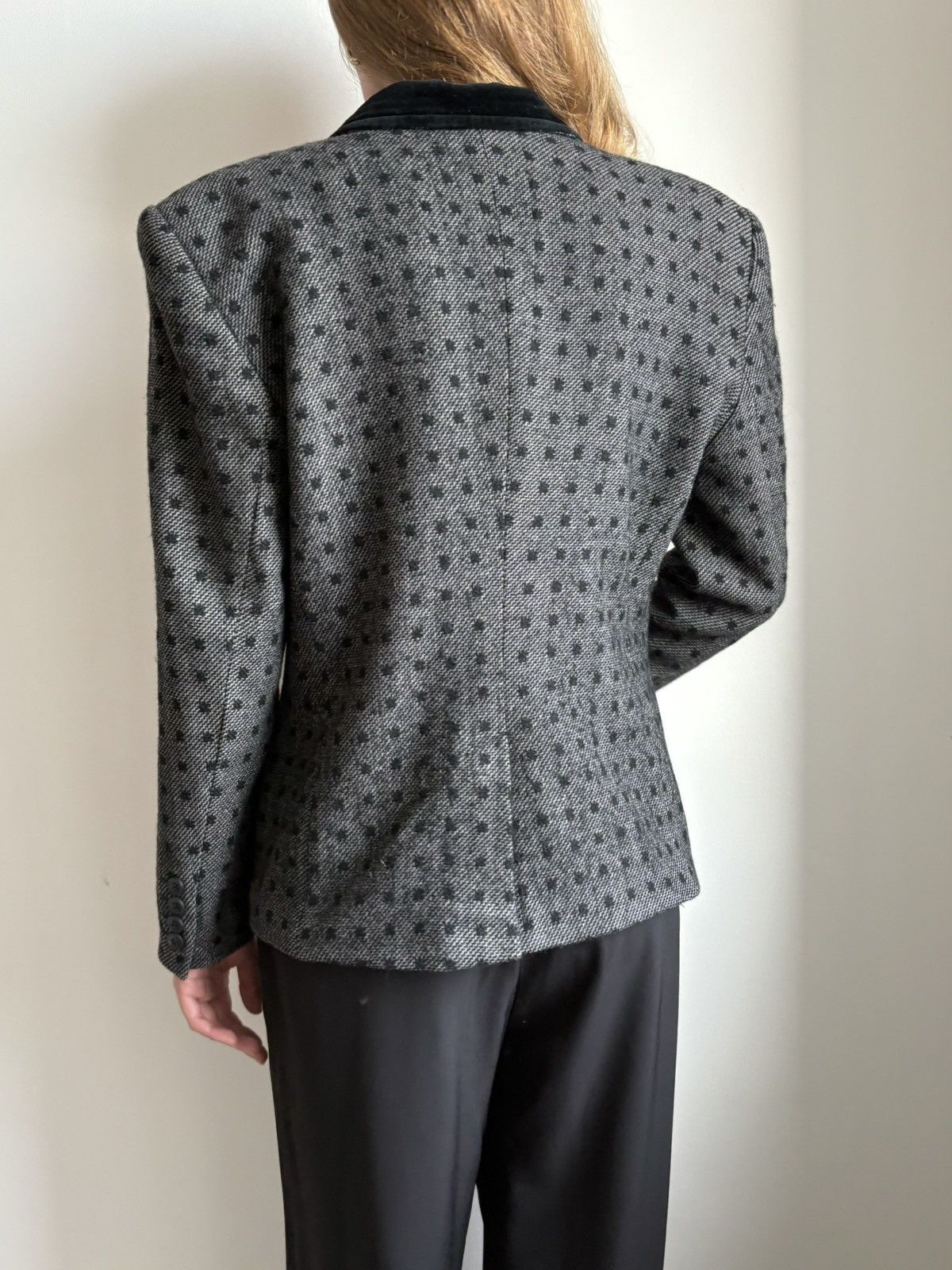 Escada × Vintage ESCADA 80s MARGARETHA LEY POLKA DOT WOOL BLAZER VELVET 38 M Size M / US 6-8 / IT 42-44 - 5 Thumbnail