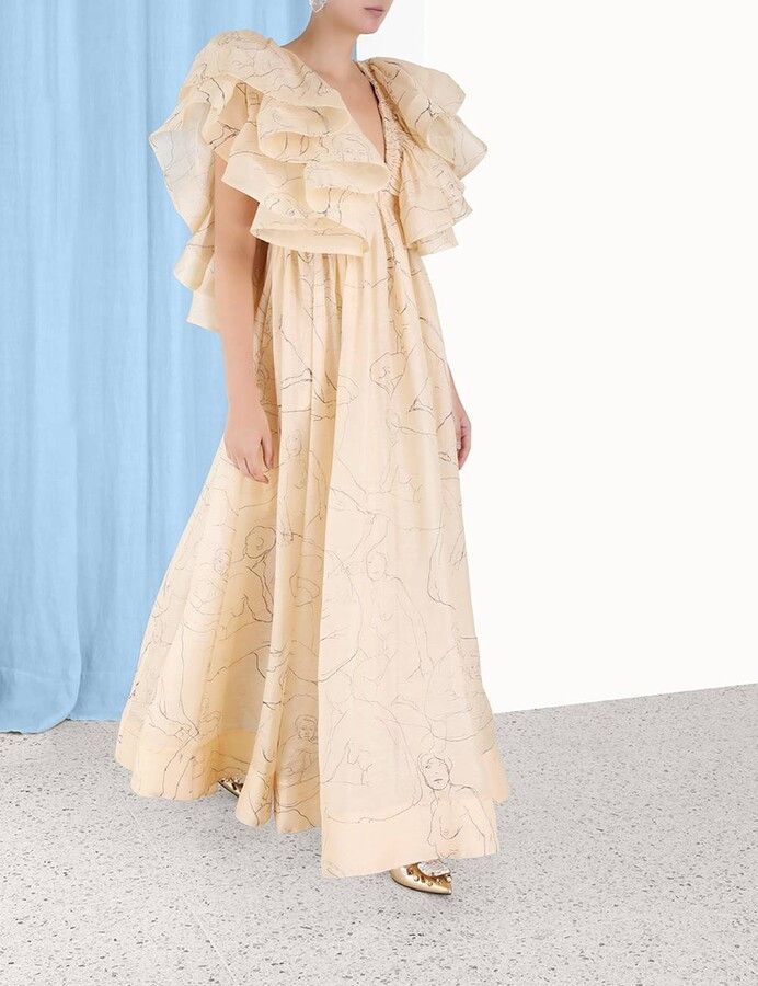 Zimmermann oc11z0225 Ruffled Linen-Silk Gown in Beige Size L / US 10 / IT 46 - 4 Thumbnail
