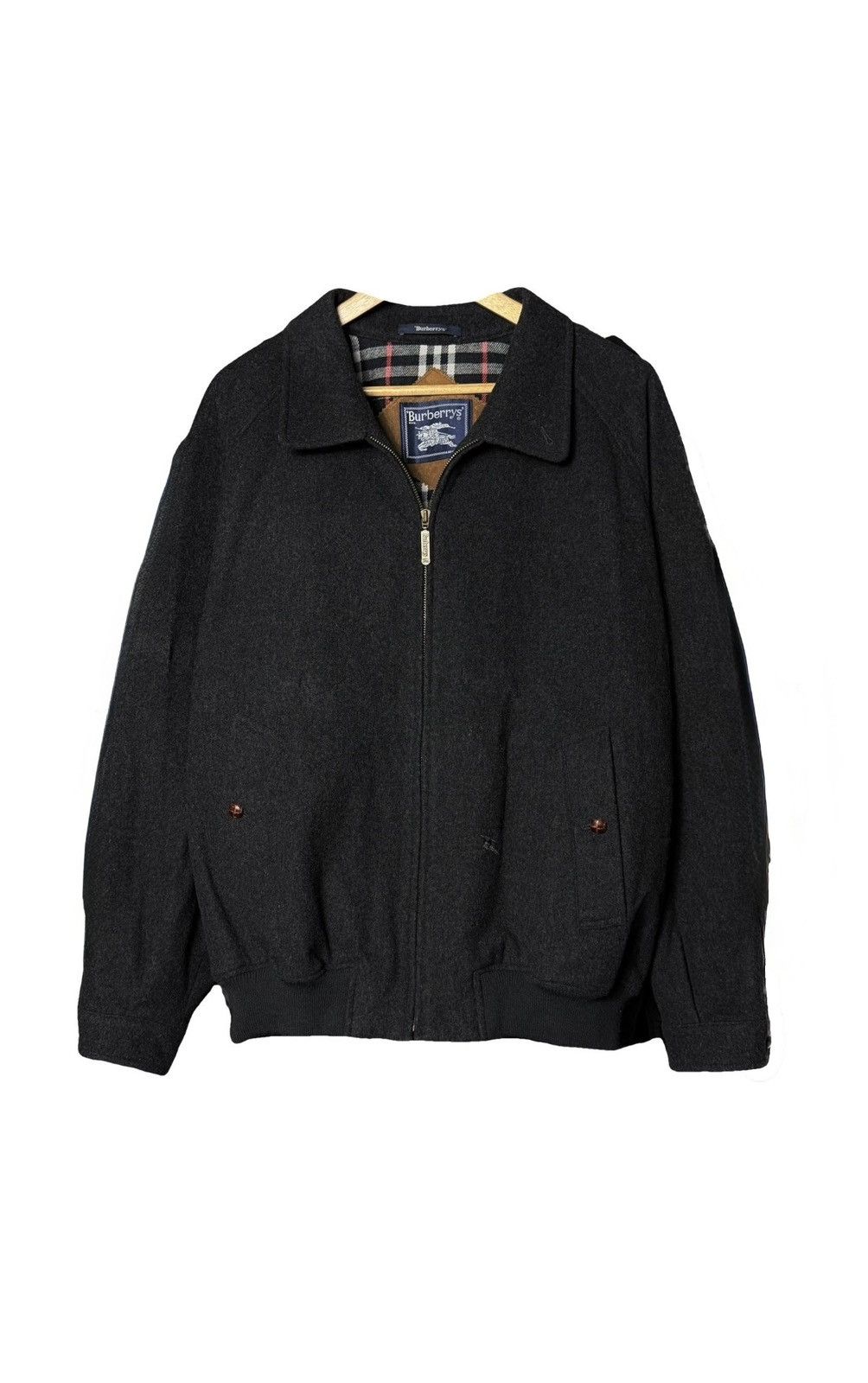 vintage Burberrys wool cashmere dark grey bomber 1990s