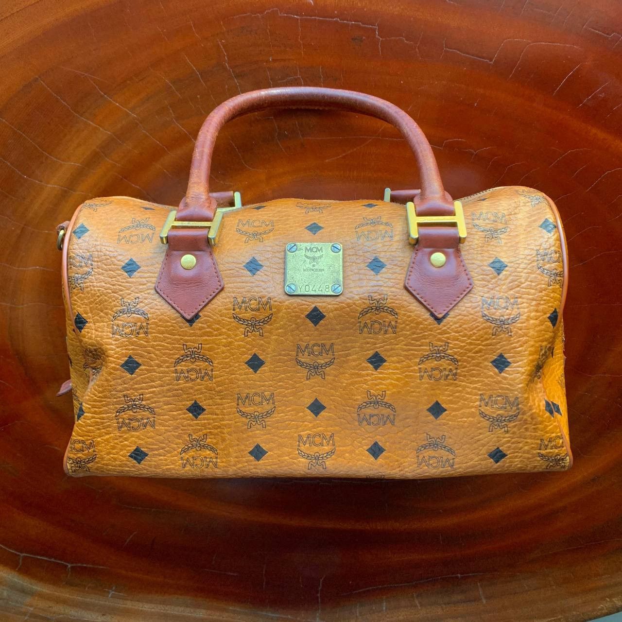 Vintage MCM Boston Brown Visetos Leather Hand Bag