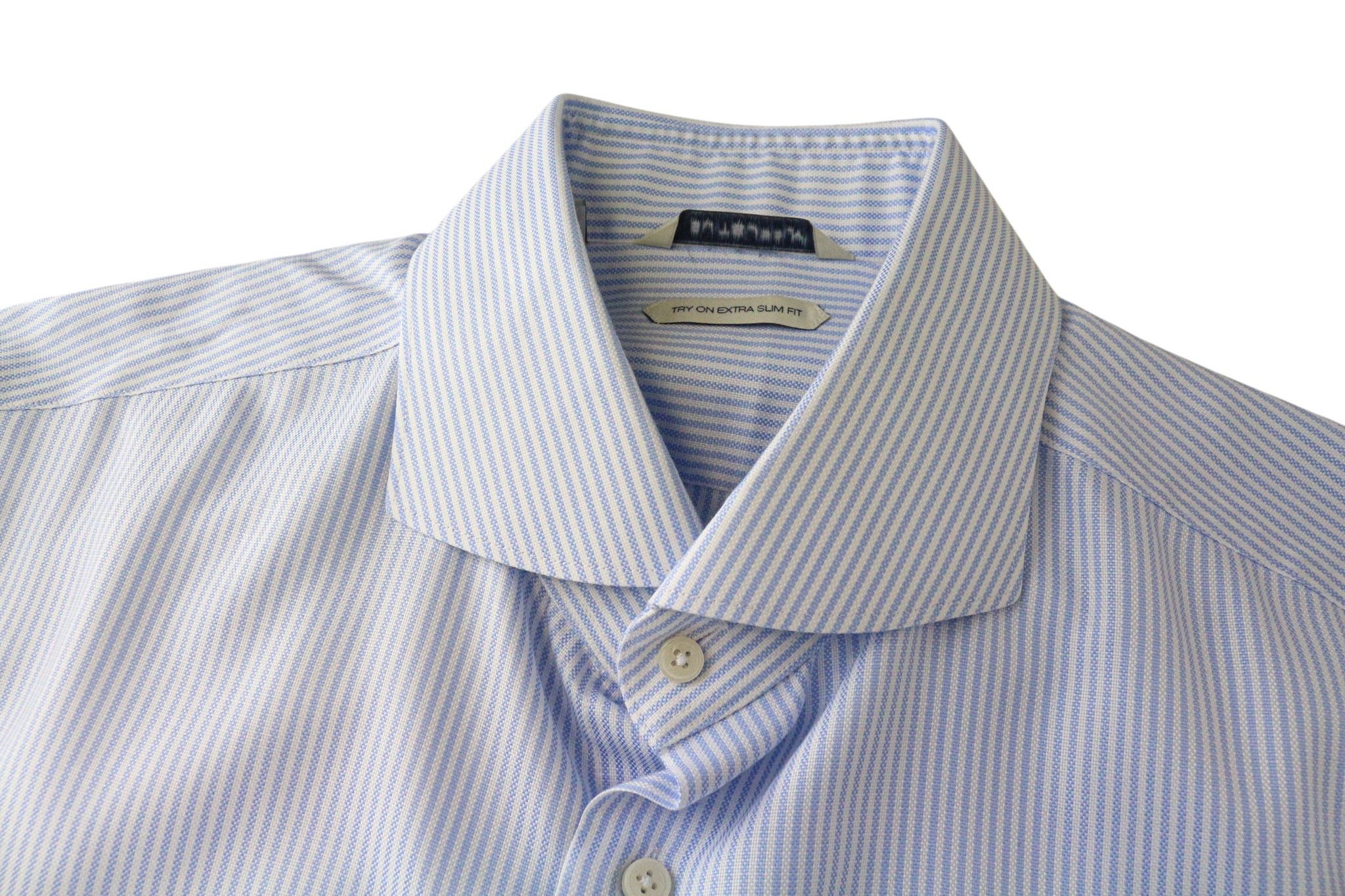 Suitsupply 42L/16 1/2L Extra Slim Blue Cotton Cutaway Shirt 79181 Size 42L - 9 Thumbnail